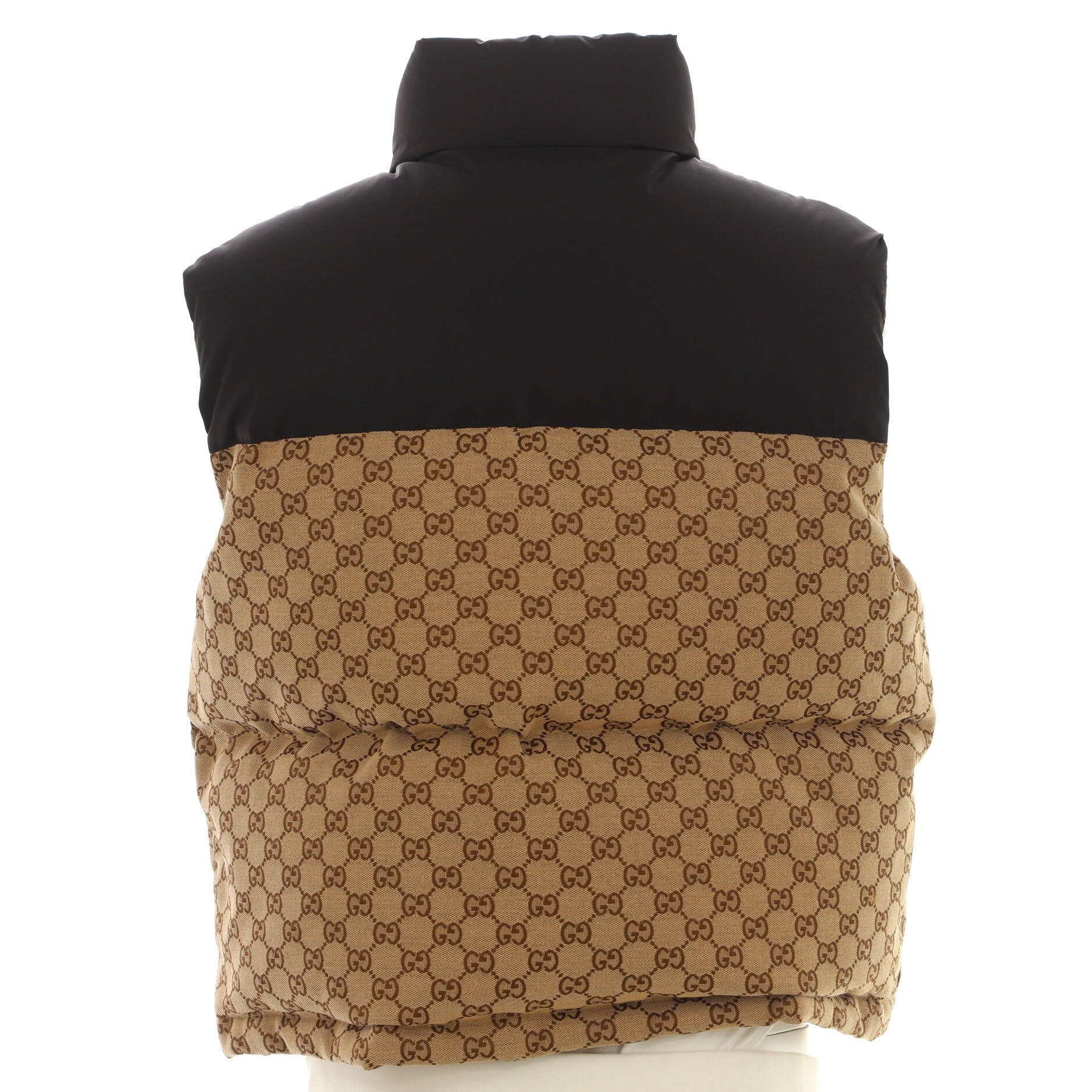 Women's Interlocking G Patch Button Up Puffer Vest Quilted GG Cotton Canvas and Polyester