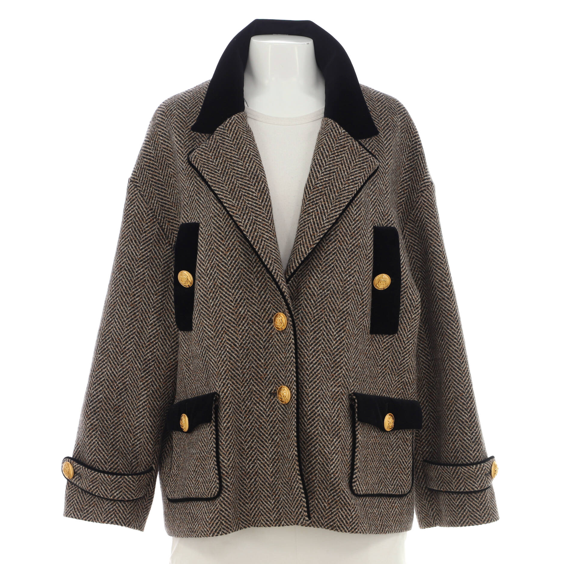 Women's Herringbone Button Up Jacket Wool Blend