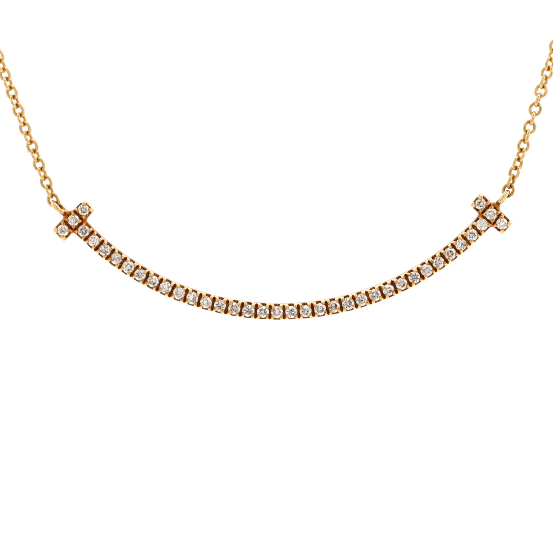 T Smile Pendant Necklace 18K Yellow Gold and Diamonds Small