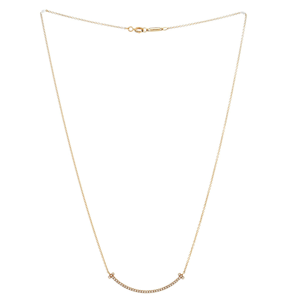 T Smile Pendant Necklace 18K Yellow Gold and Diamonds Small