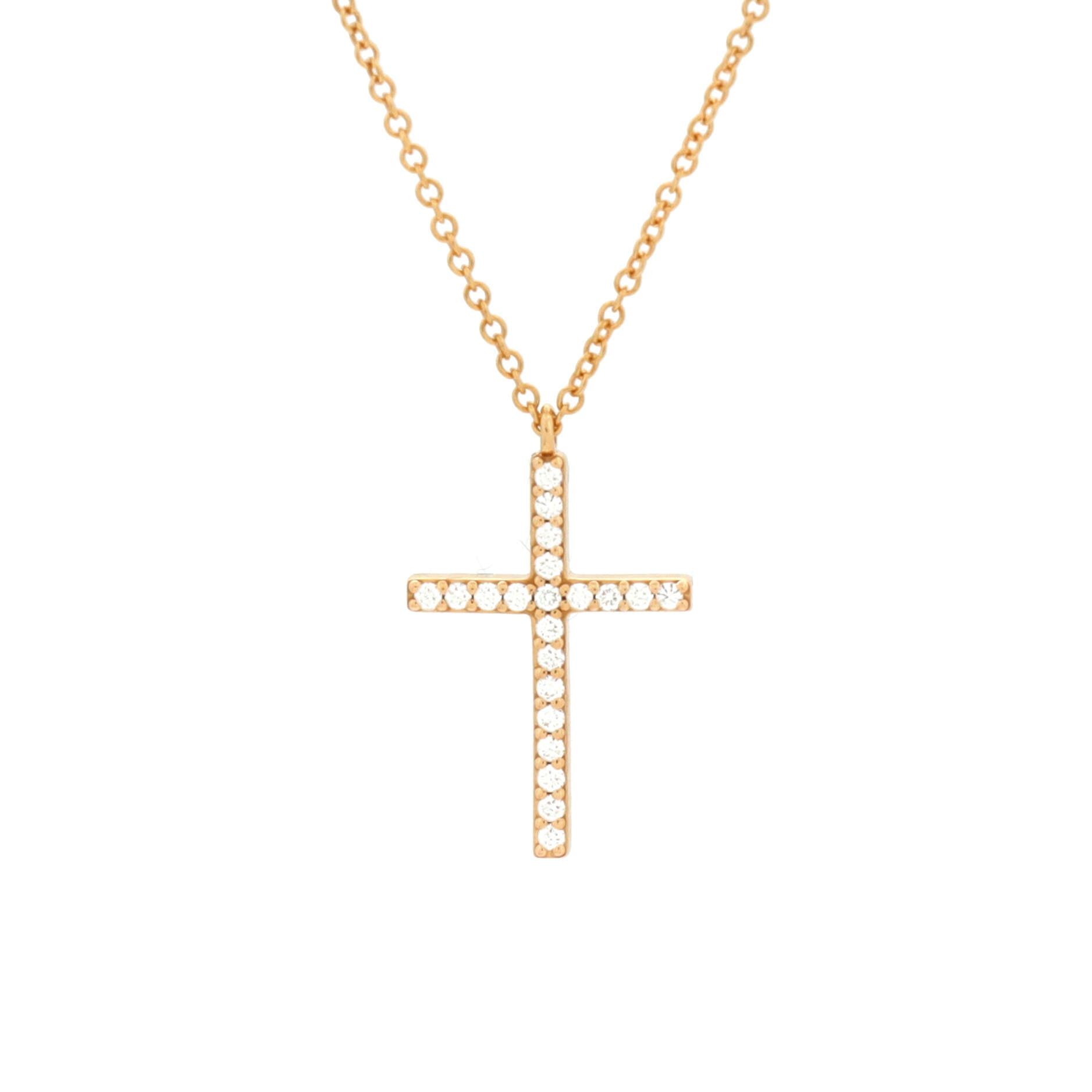 Metro Cross Pendant Necklace 18K Rose Gold and Diamonds Large