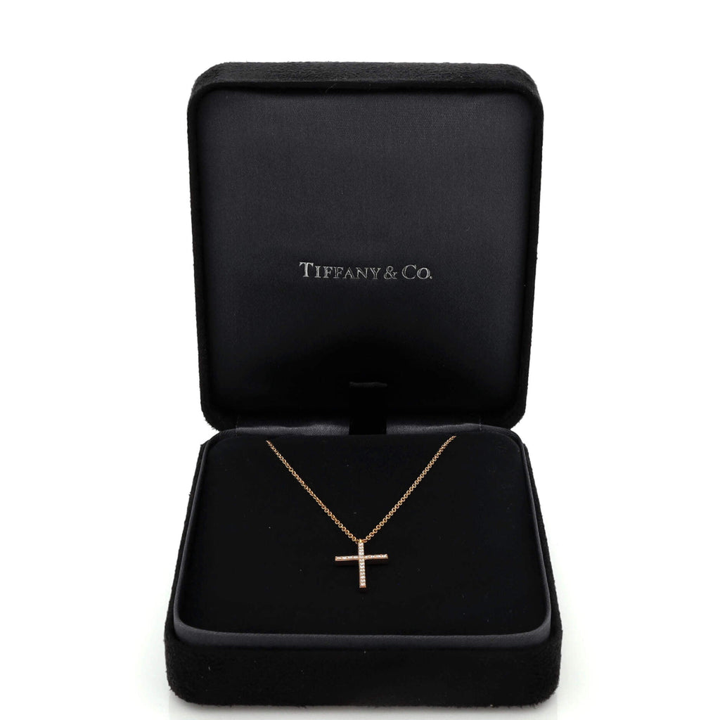 Metro Cross Pendant Necklace 18K Rose Gold and Diamonds Large