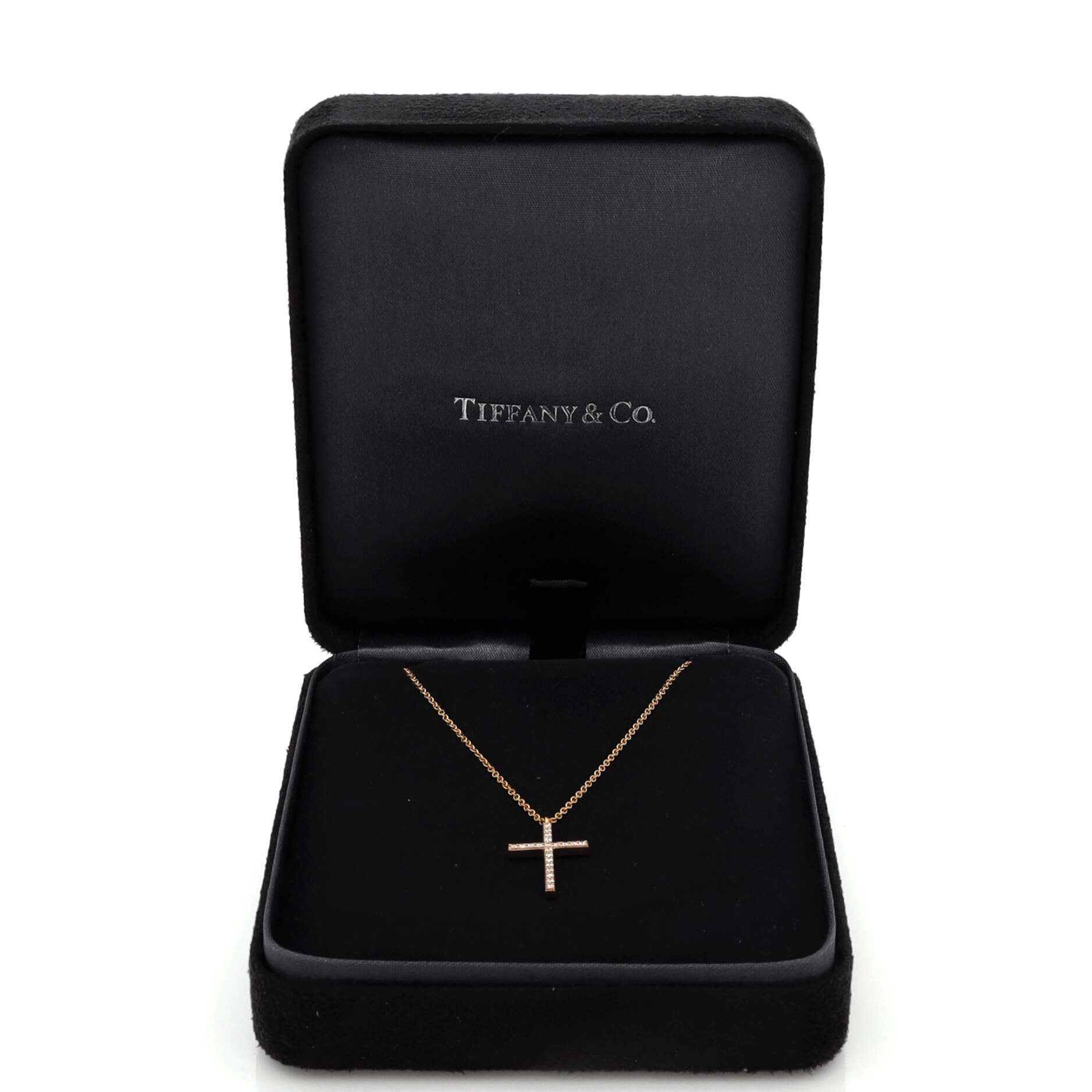 Metro Cross Pendant Necklace 18K Rose Gold and Diamonds Large