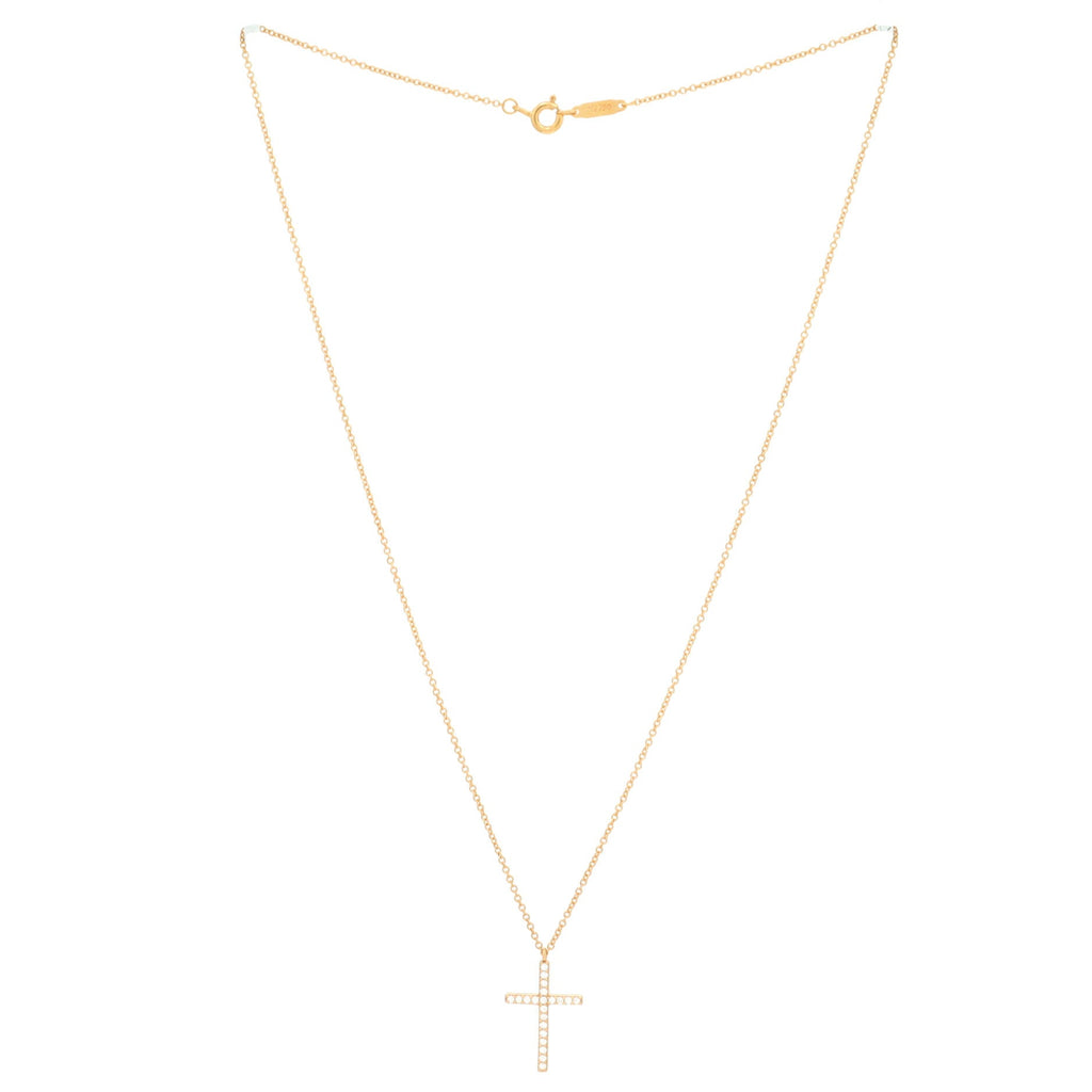 Metro Cross Pendant Necklace 18K Rose Gold and Diamonds Large
