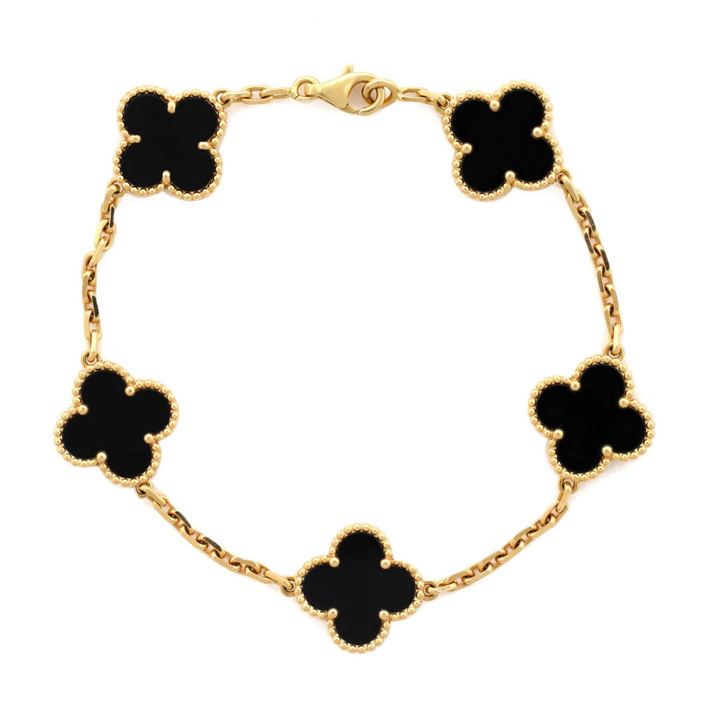 Vintage Alhambra 5 Motifs Bracelet 18K Yellow Gold and Onyx