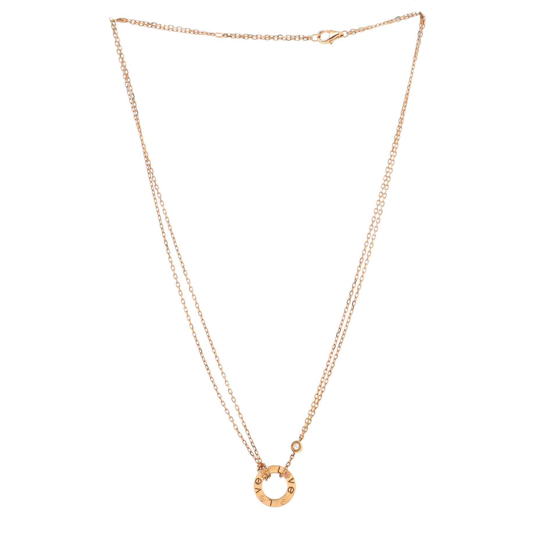 2 Diamonds Love Pendant Necklace 18K Rose Gold with Pink Sapphire and Diamond
