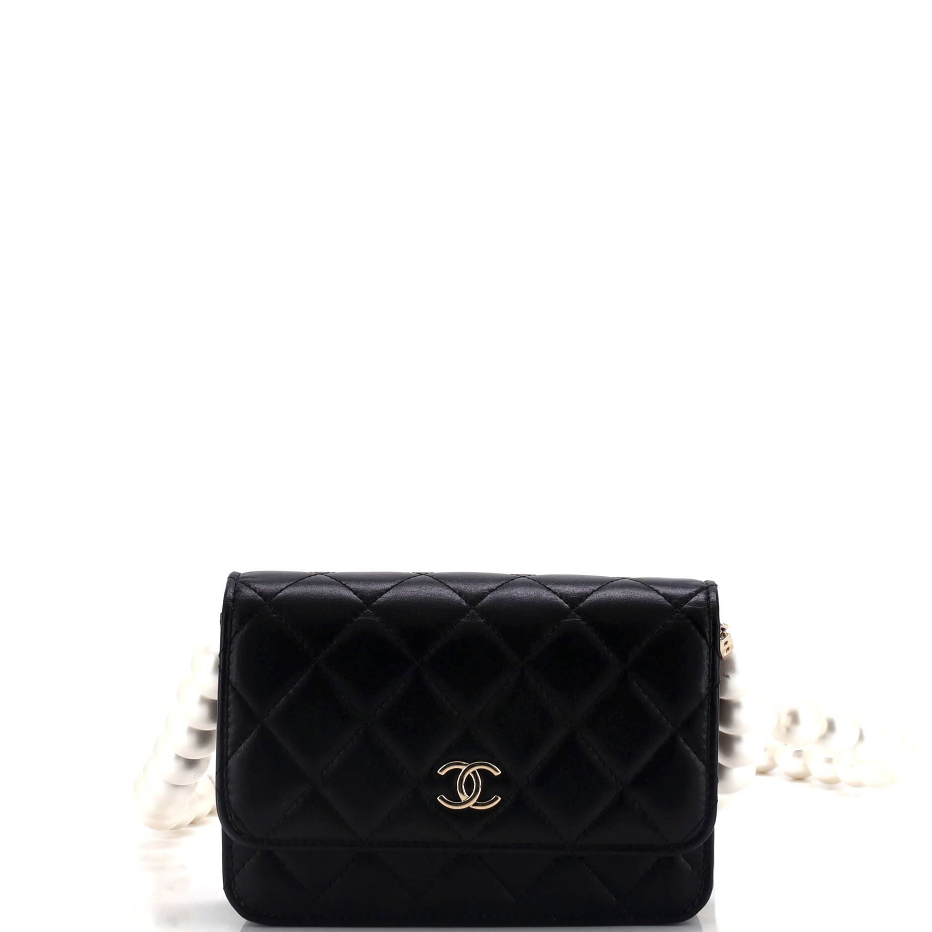 Pearl Strap CC Wallet on Chain Quilted Calfskin Mini