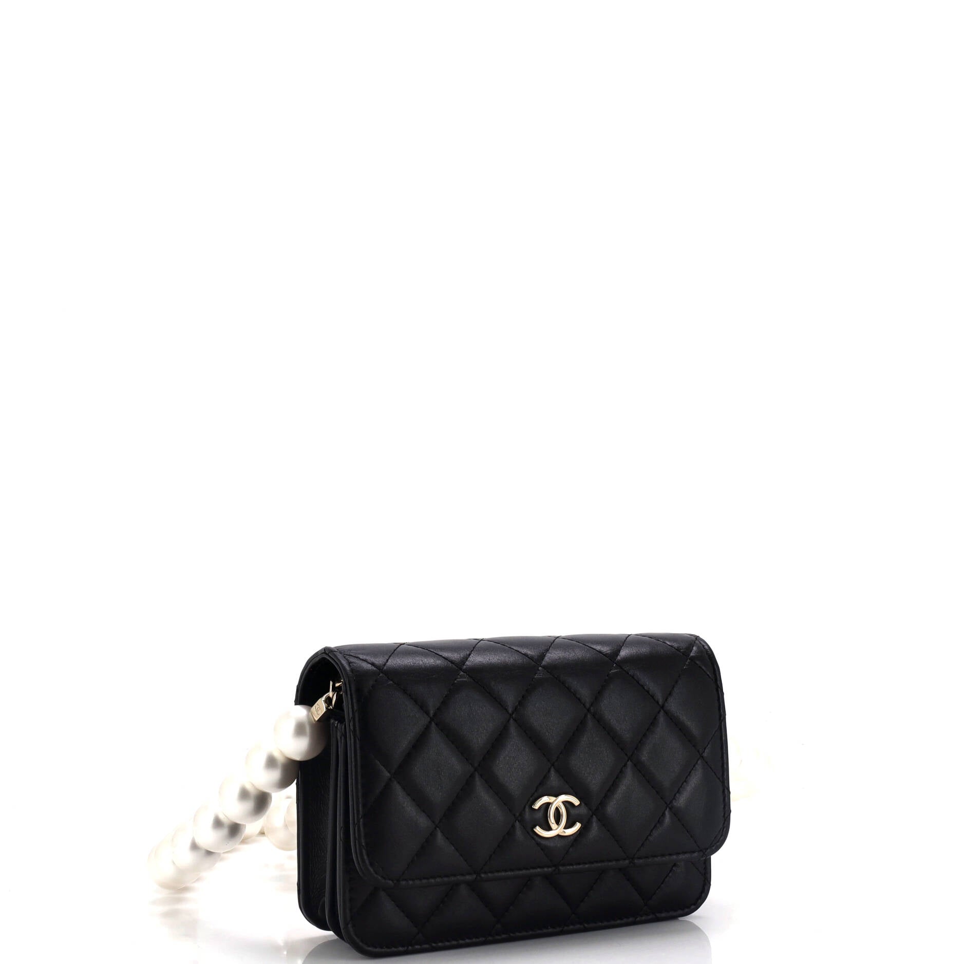 Pearl Strap CC Wallet on Chain Quilted Calfskin Mini