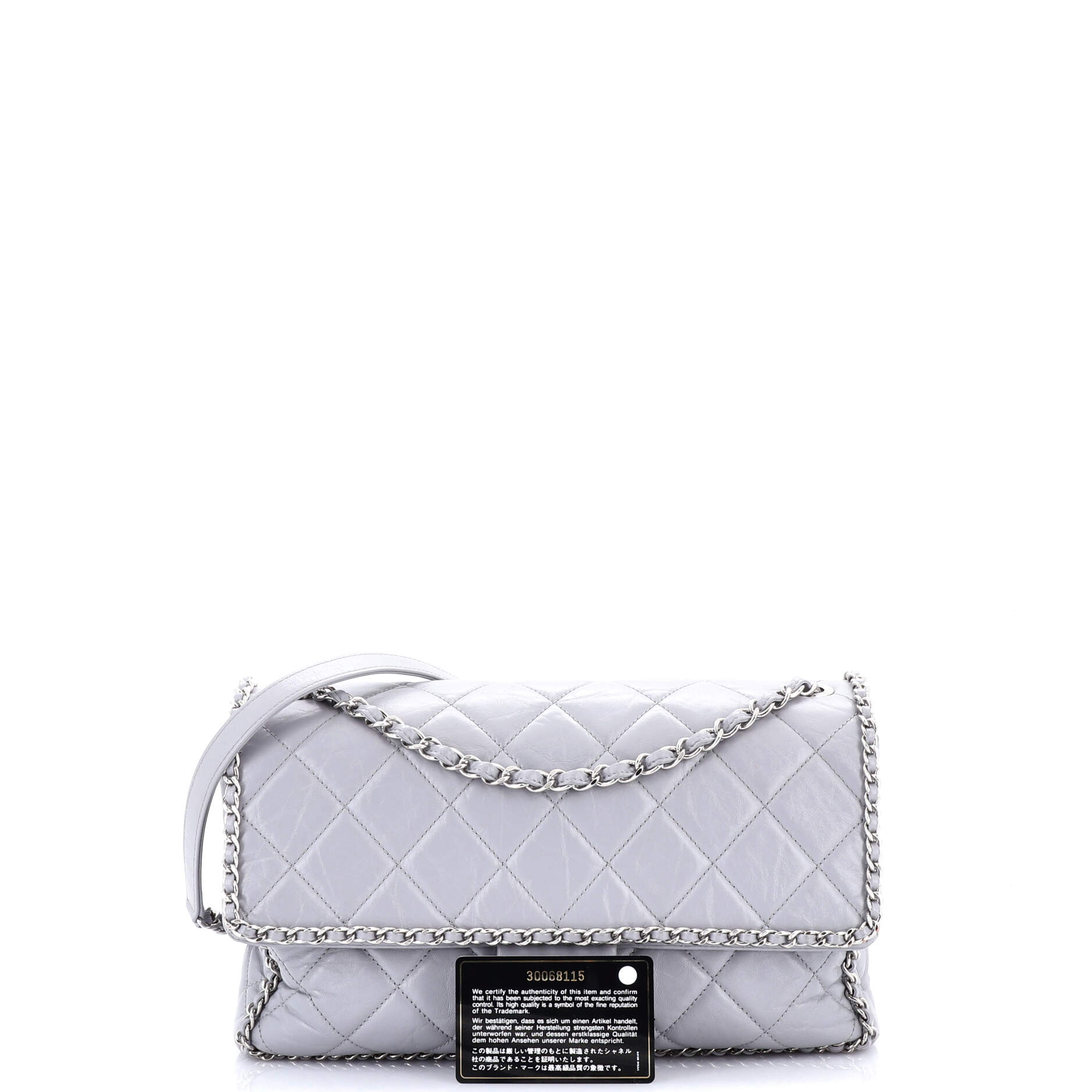 Running Chain Around Flap Bag Quilted Crumpled Calfskin Large