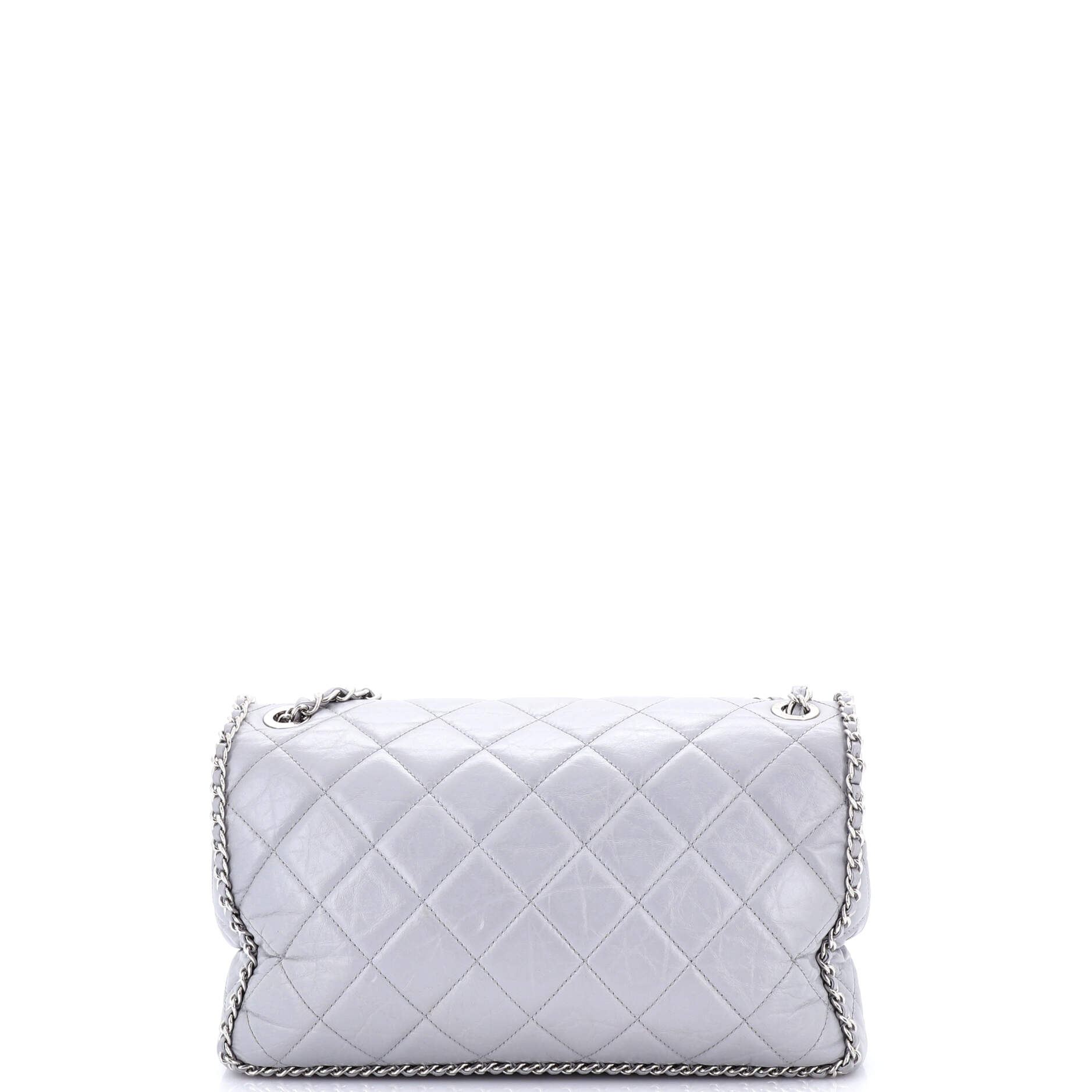 Running Chain Around Flap Bag Quilted Crumpled Calfskin Large