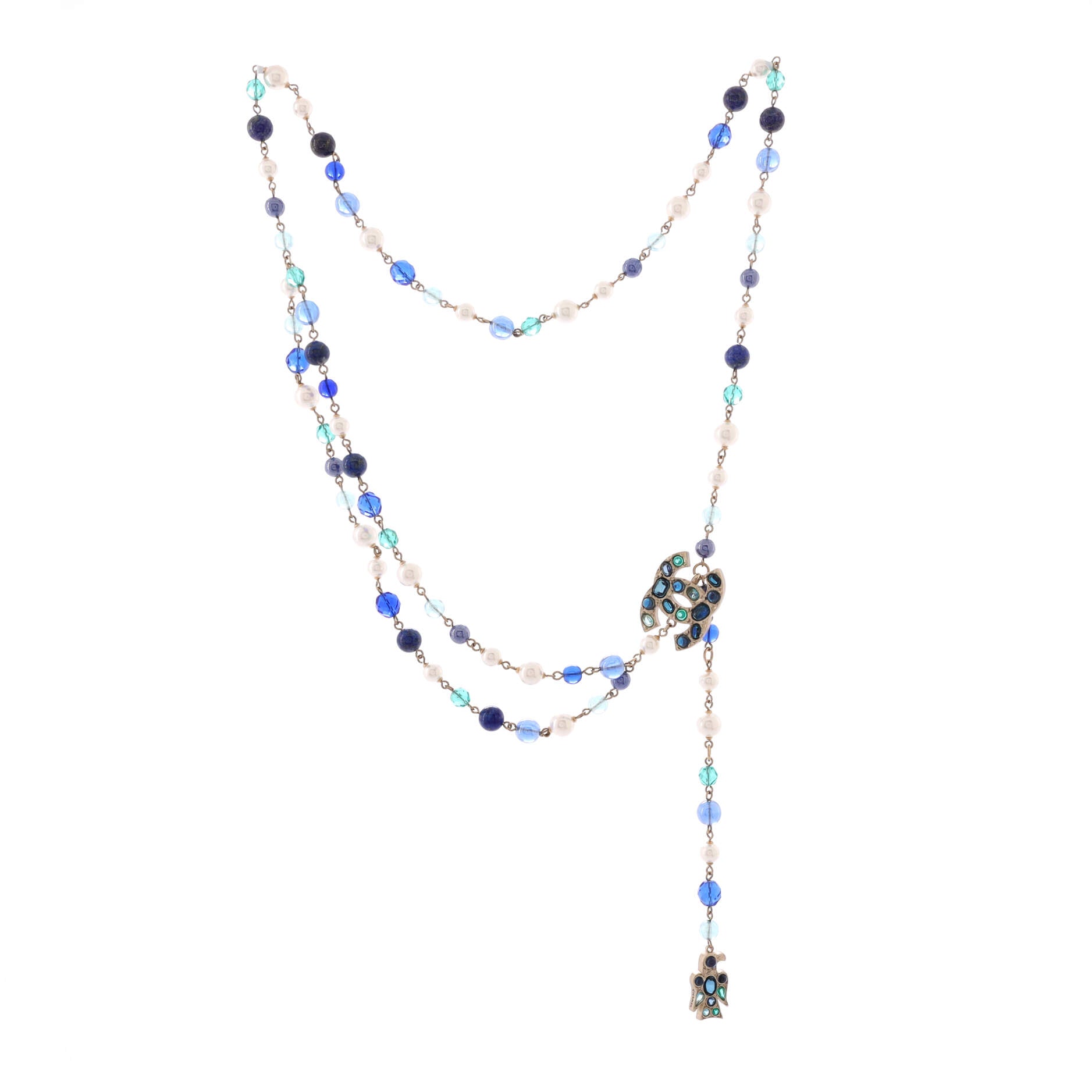 CC Eagle Double Strand Belt Metal with Glass, Faux Pearls and Beads 90