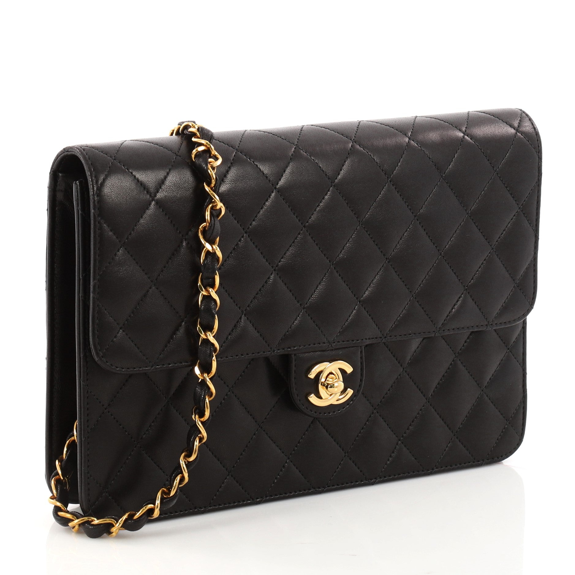 Vintage Clutch with Chain Quilted Leather Medium