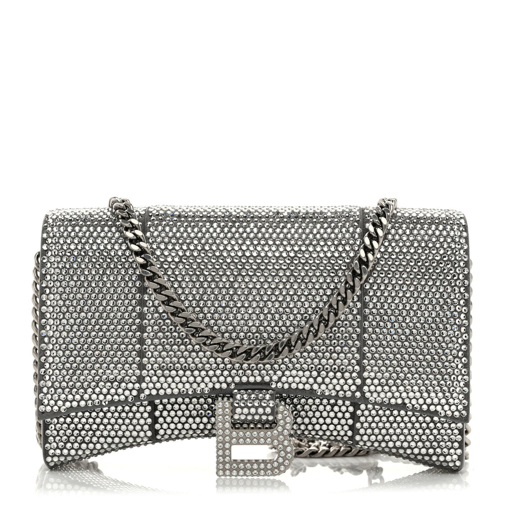 Strass Suede Hourglass Chain Bag Smoke Grey Crystal