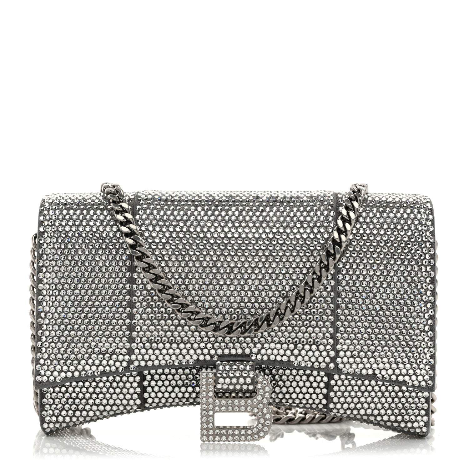 Strass Suede Hourglass Chain Bag Smoke Grey Crystal