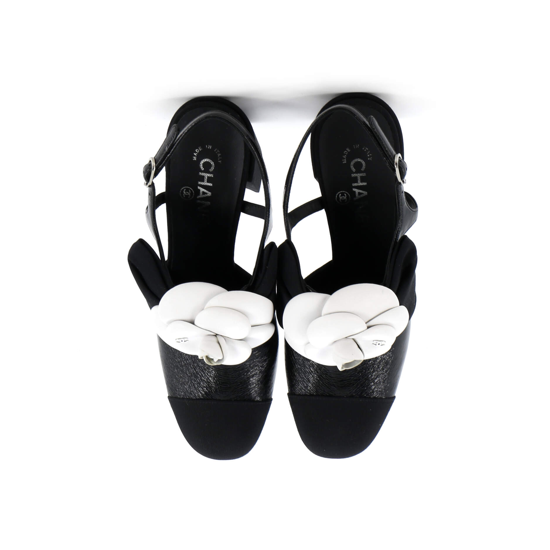 Women's Cap Toe Camellia Bow Slingback Pumps Crumpled Shiny Fabric with Grosgrain