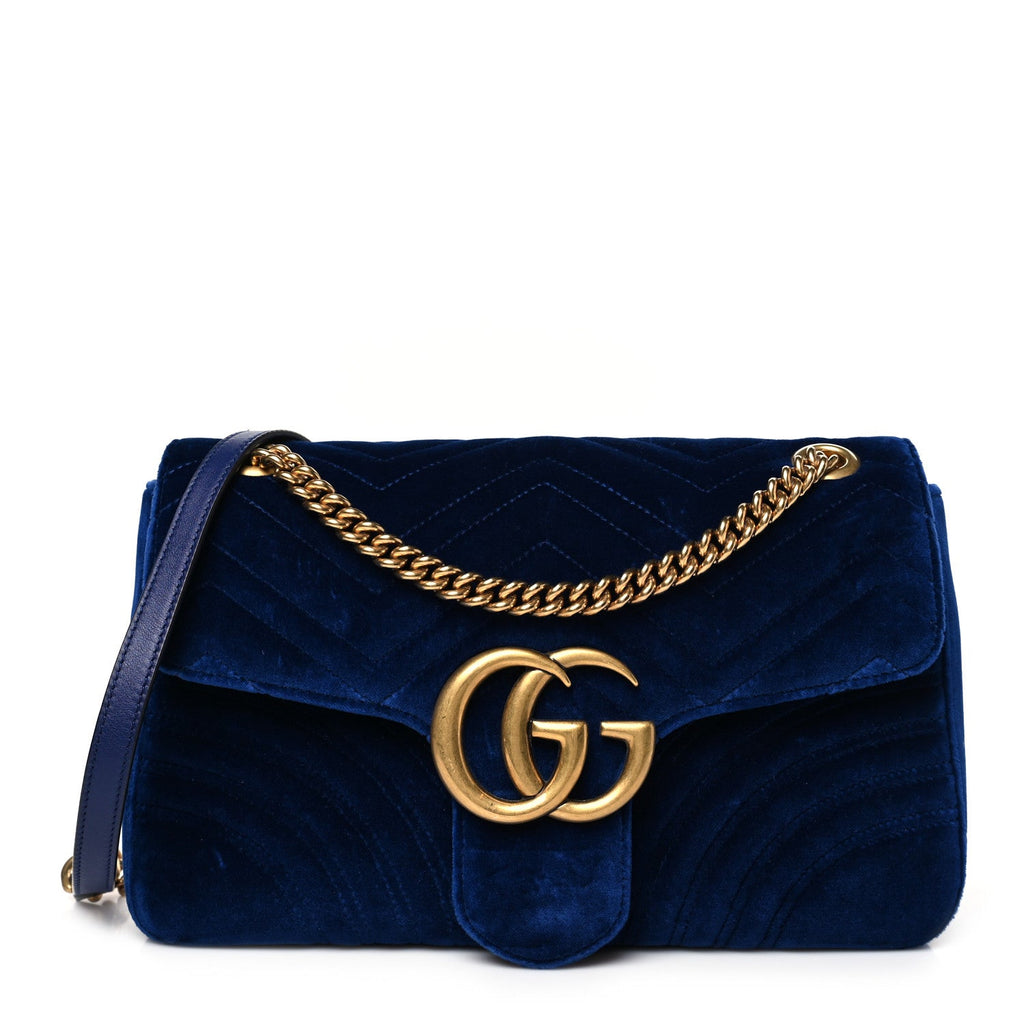 Velvet Matelasse Medium GG Marmont Shoulder Bag Cobalt Blue