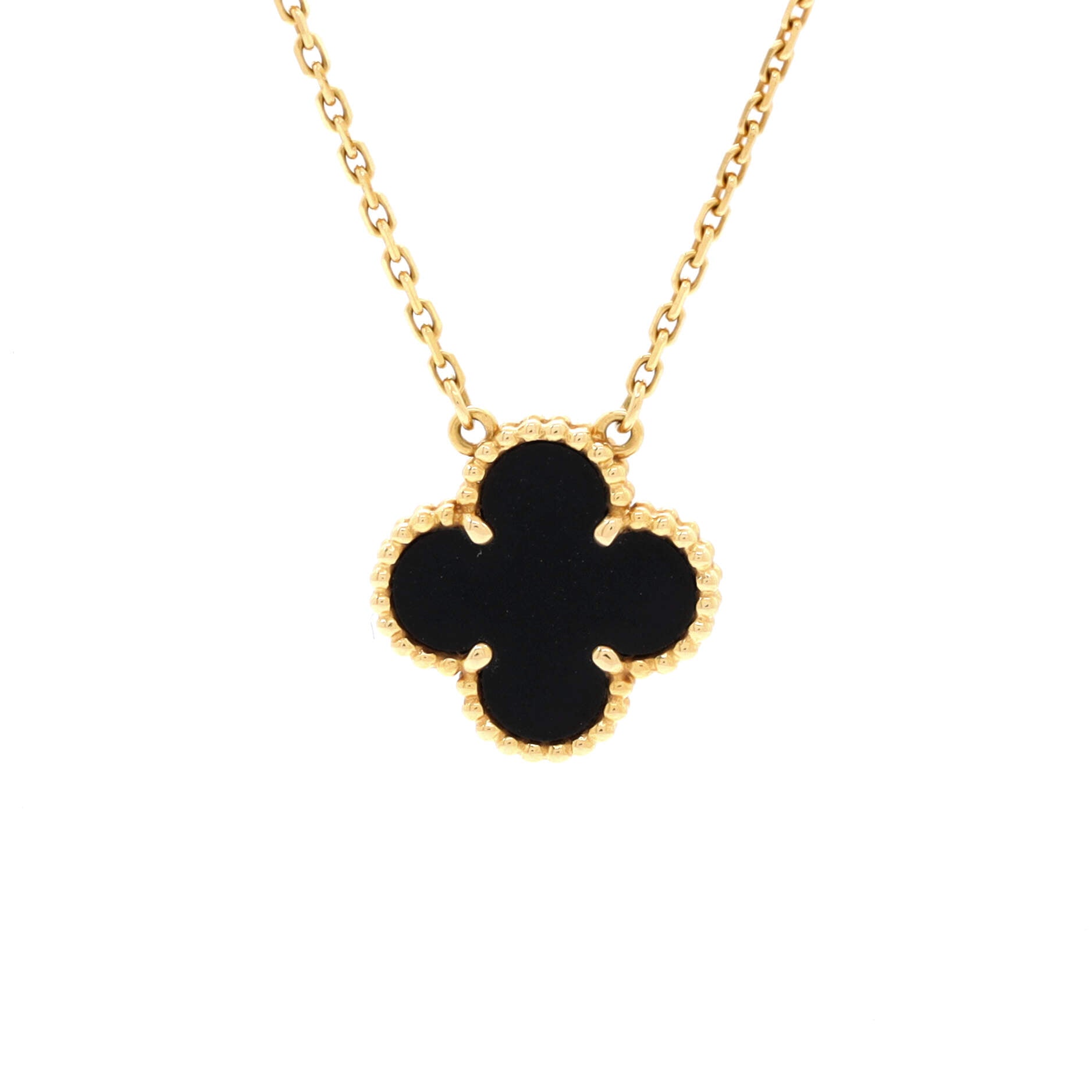 Vintage Alhambra Pendant Necklace 18K Yellow Gold and Onyx