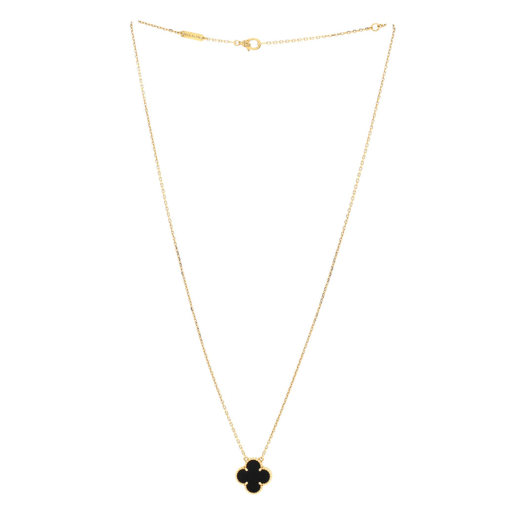 Vintage Alhambra Pendant Necklace 18K Yellow Gold and Onyx