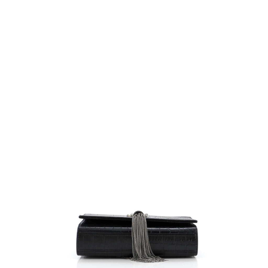 Classic Monogram Tassel Crossbody Bag Crocodile Embossed Leather Small
