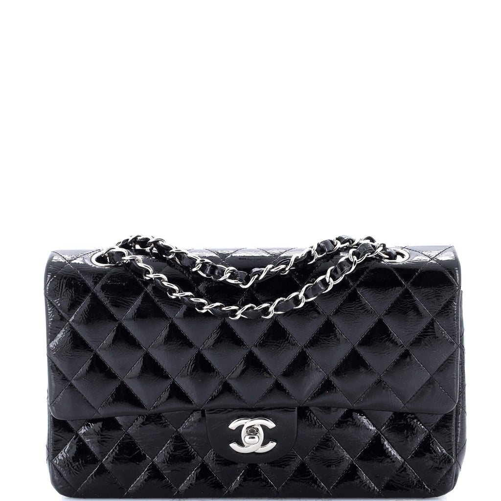 Classic Double Flap Bag Quilted Crinkled Patent Medium
