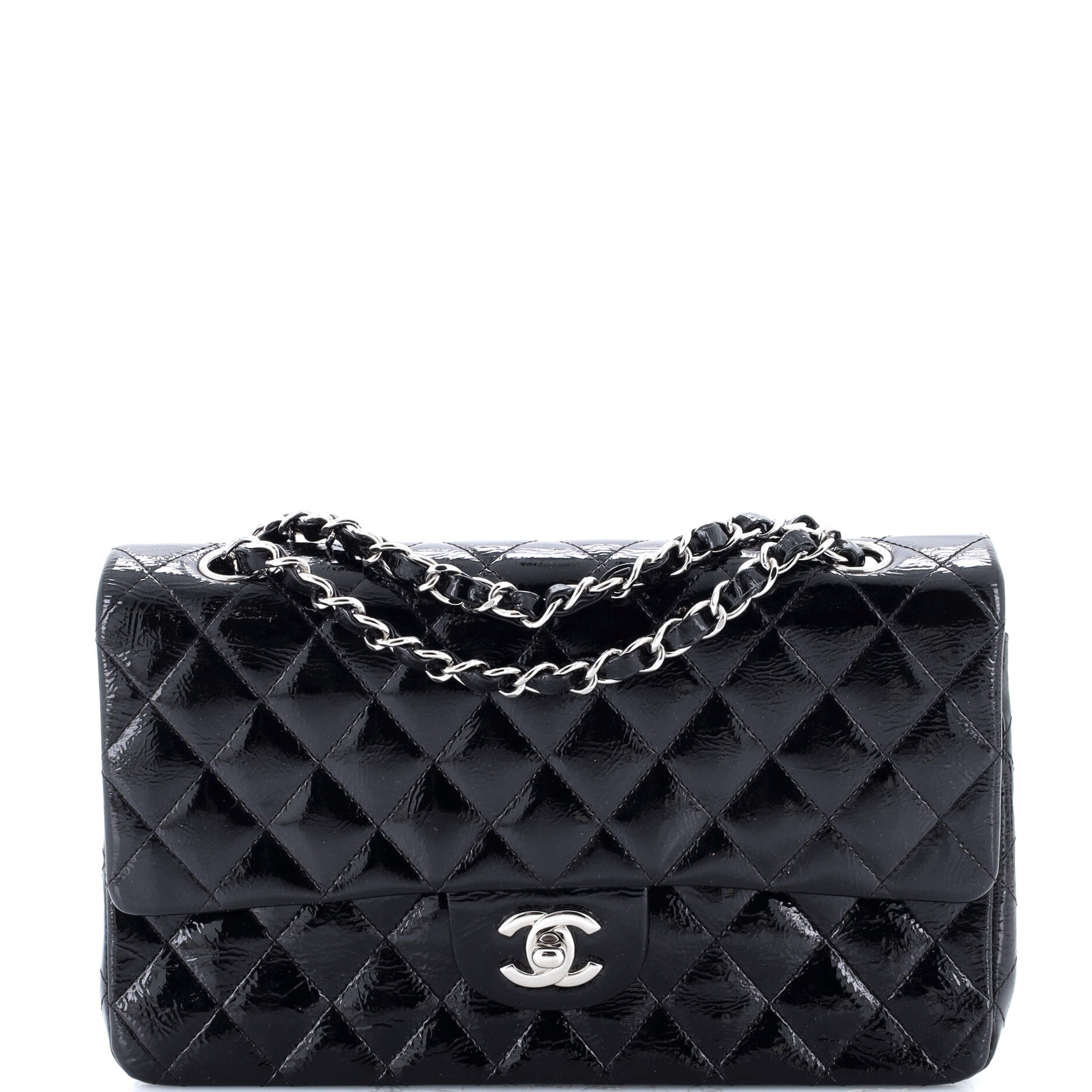 Classic Double Flap Bag Quilted Crinkled Patent Medium