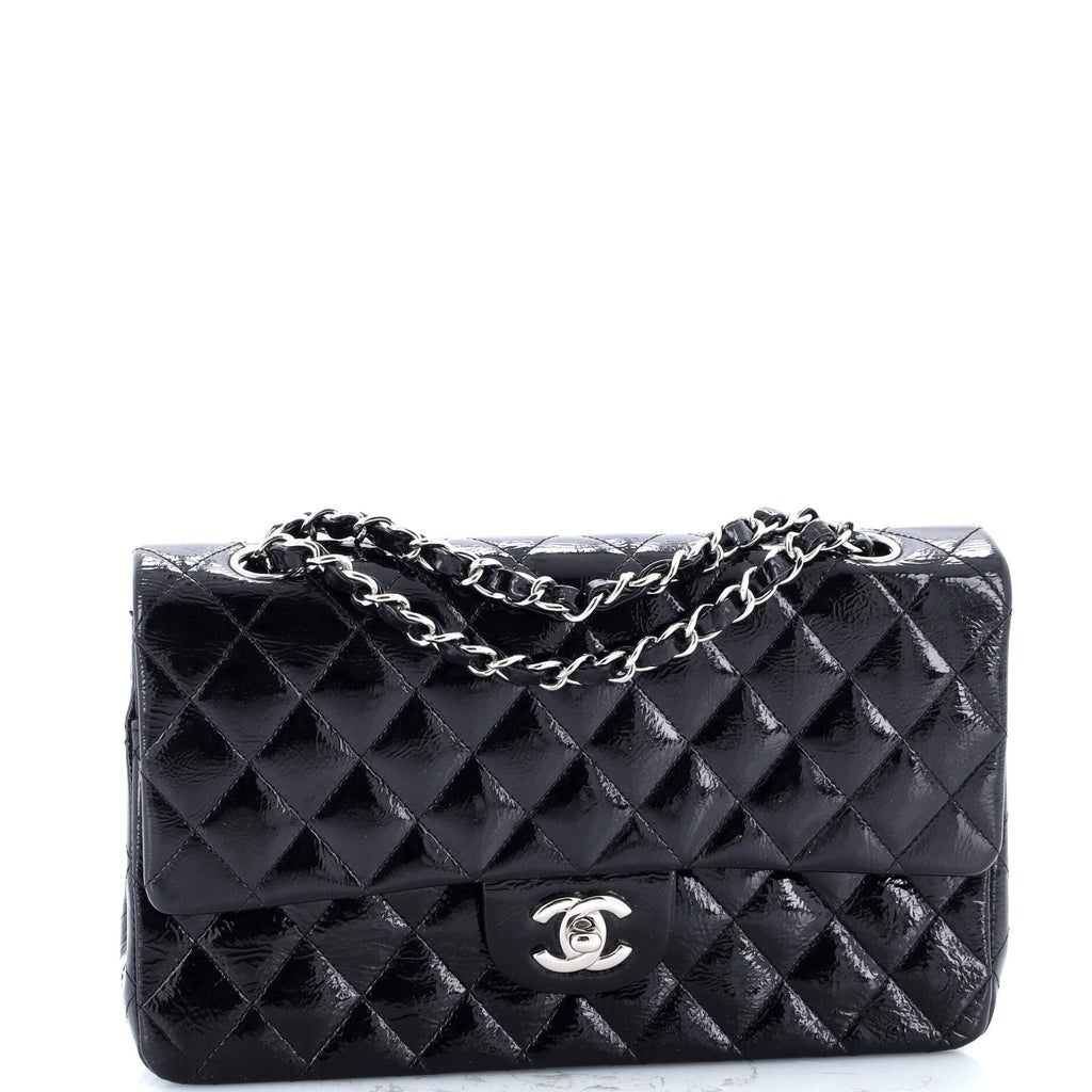 Classic Double Flap Bag Quilted Crinkled Patent Medium
