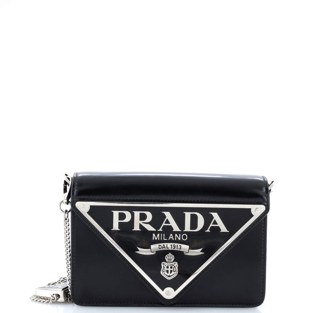 Maxi Triangle Logo Chain Flap Bag Brushed Leather Small