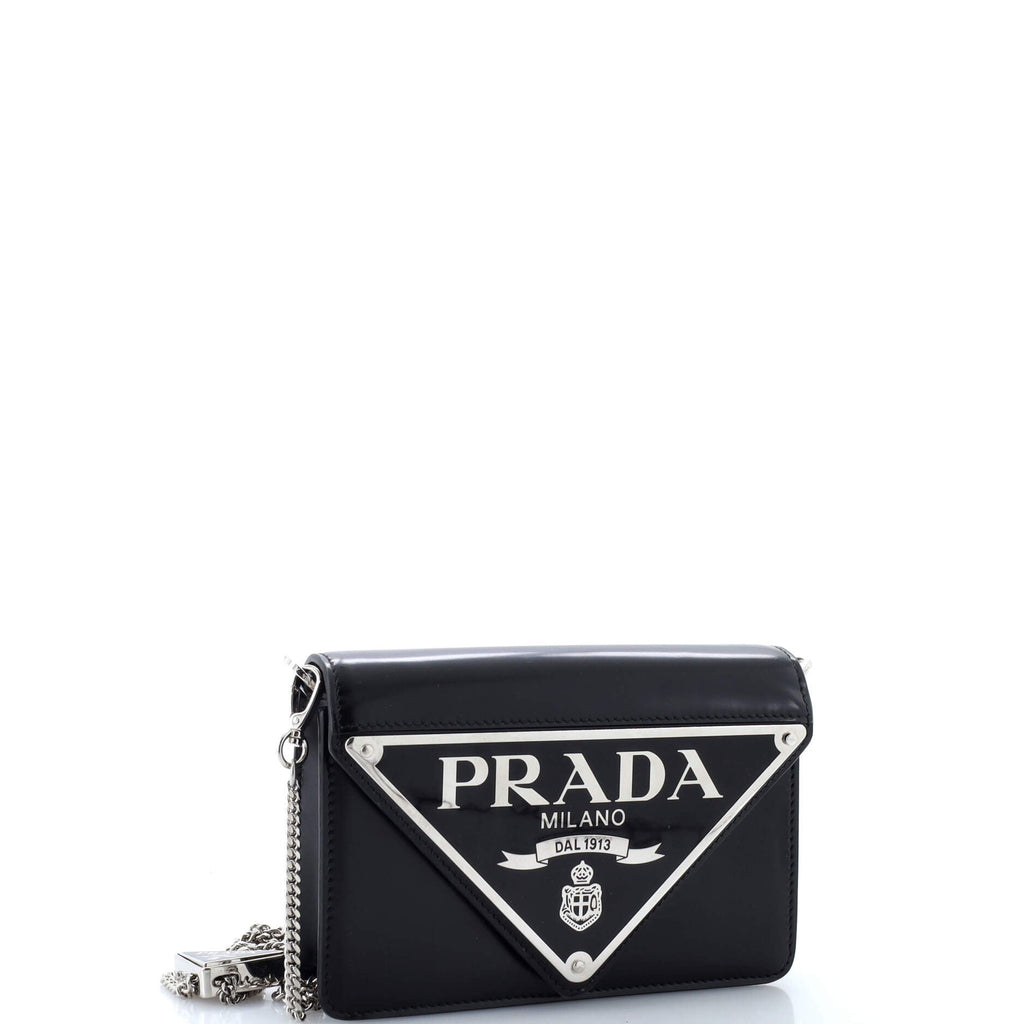 Maxi Triangle Logo Chain Flap Bag Brushed Leather Small
