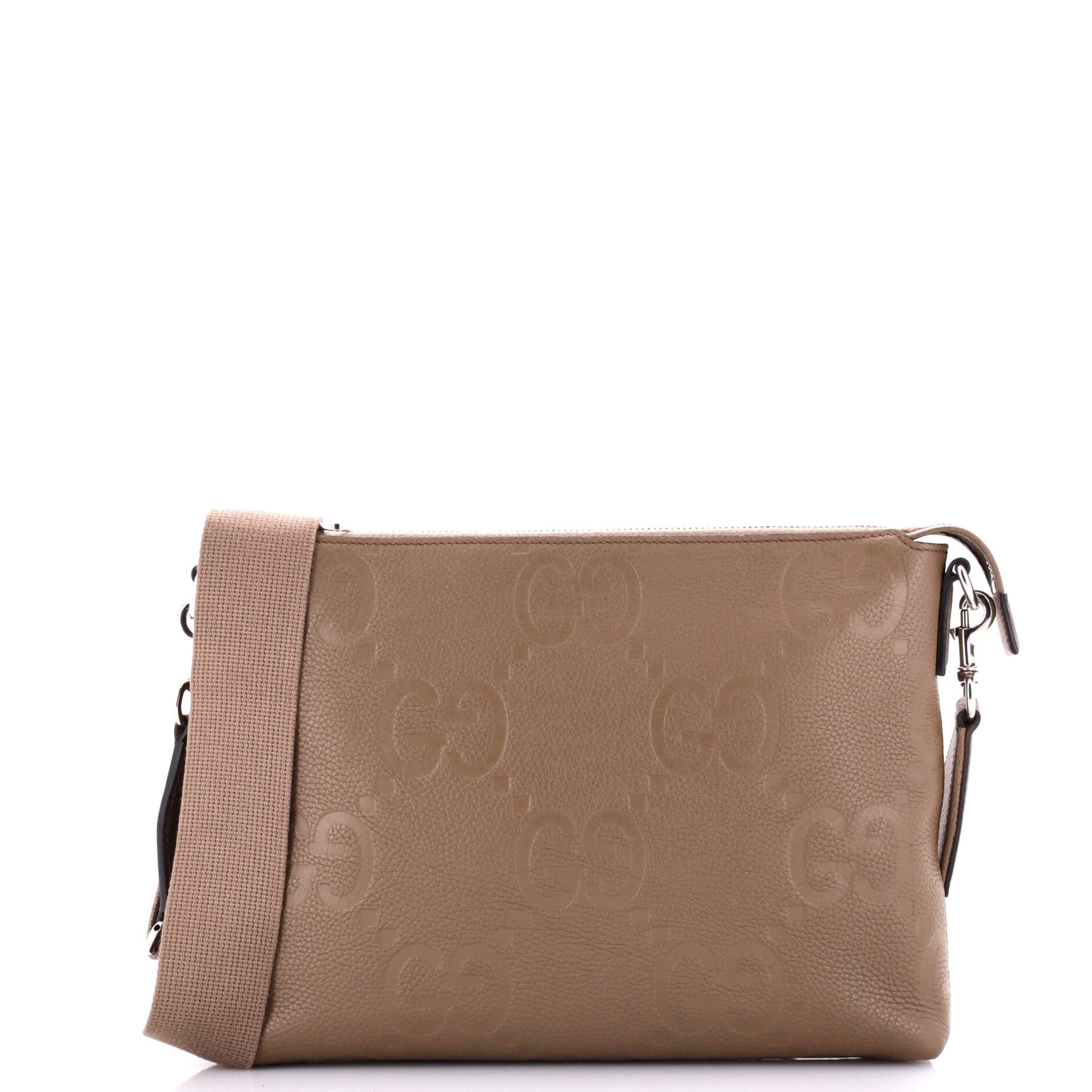 Zip Messenger Bag Jumbo GG Embossed Leather Medium