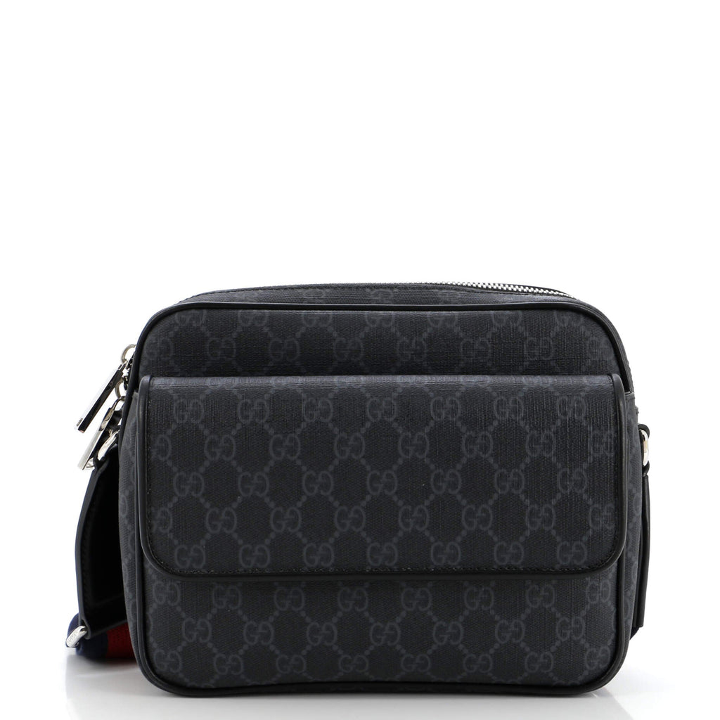 Web Strap Front Pocket Crossbody Messenger GG Coated Canvas Small