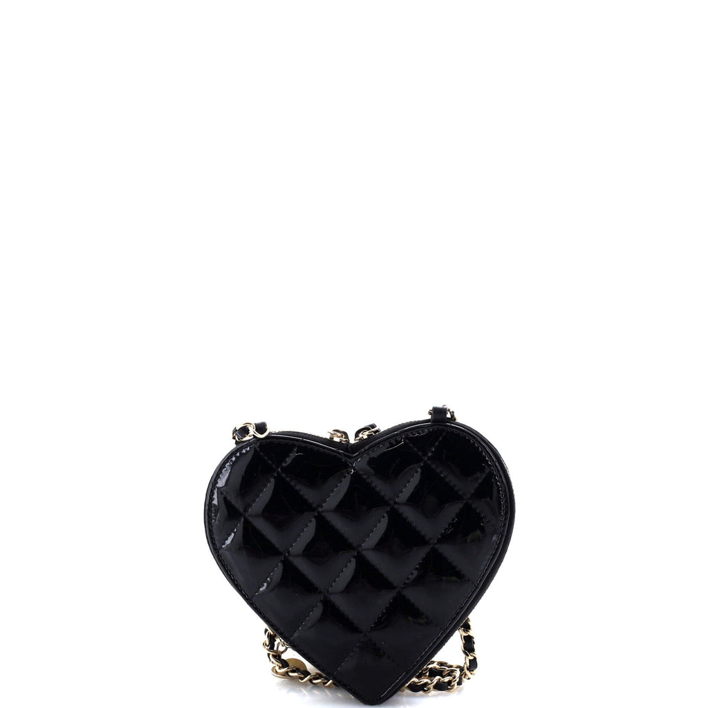 Double Heart Clutch with Chain Quilted Patent