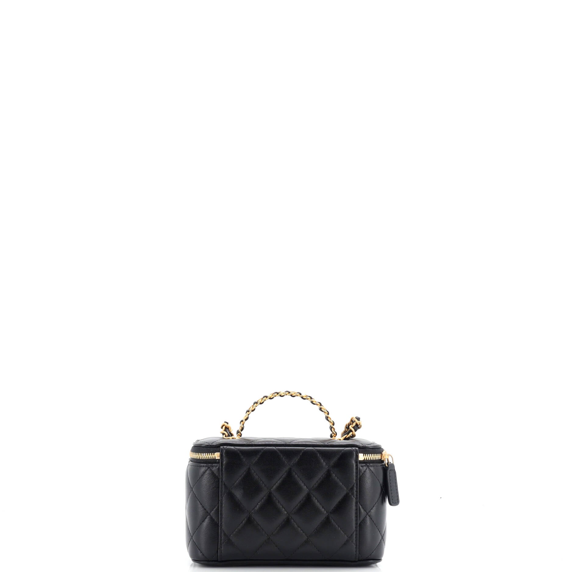 CC Woven Logo Handle Vanity Case with Chain Quilted Lambskin with Crystals Small