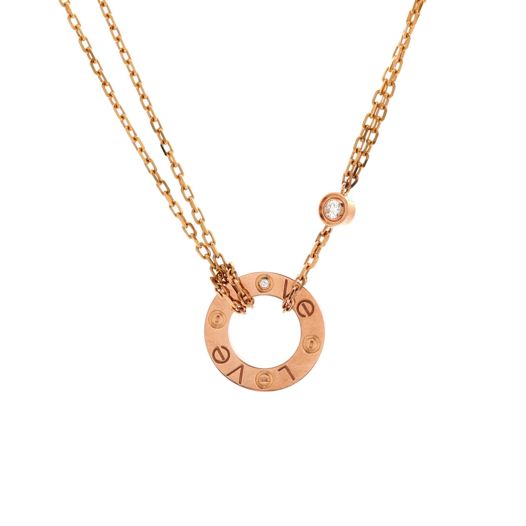 2 Diamonds Love Pendant Necklace 18K Rose Gold and Diamonds