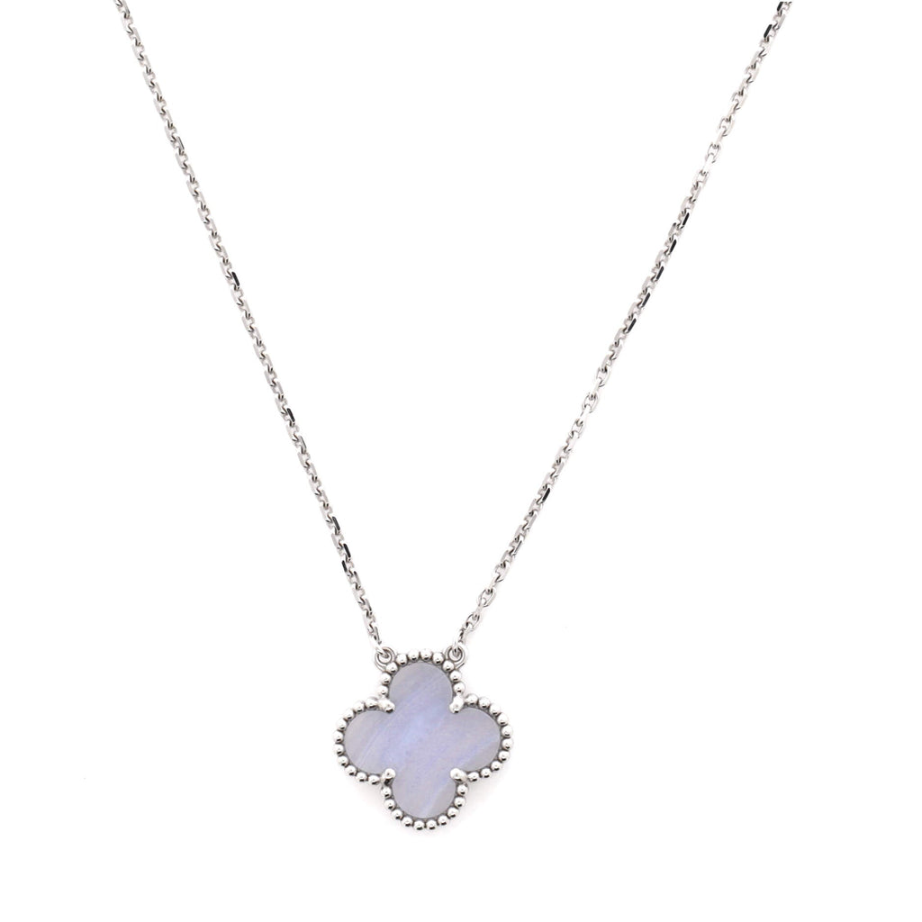 Vintage Alhambra Pendant Necklace 18K White Gold and Chalcedony