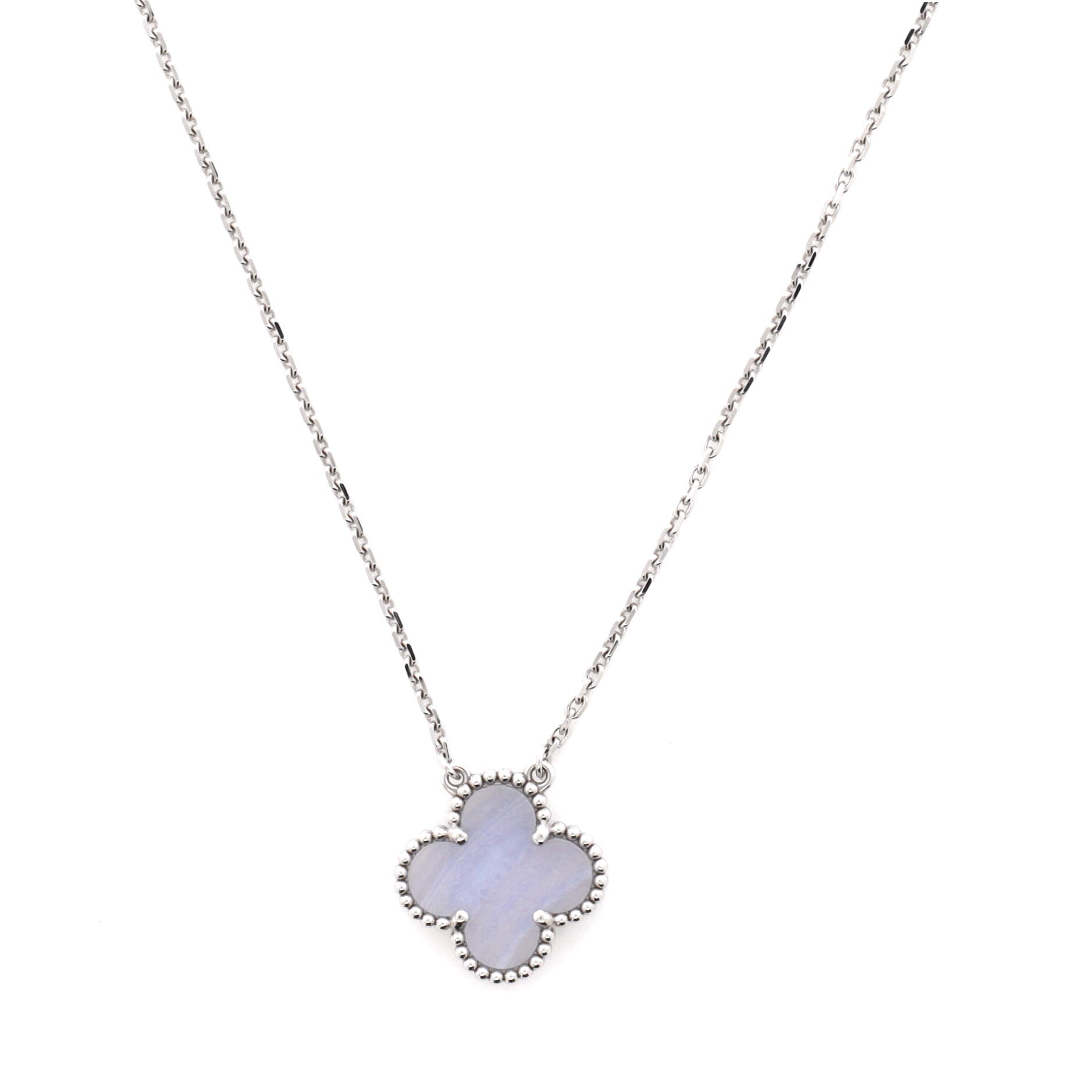 Vintage Alhambra Pendant Necklace 18K White Gold and Chalcedony