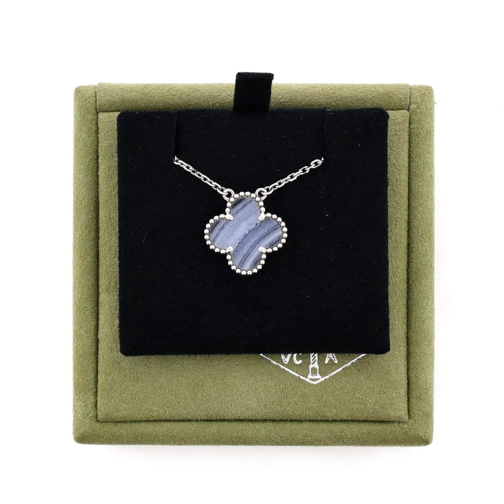 Vintage Alhambra Pendant Necklace 18K White Gold and Chalcedony