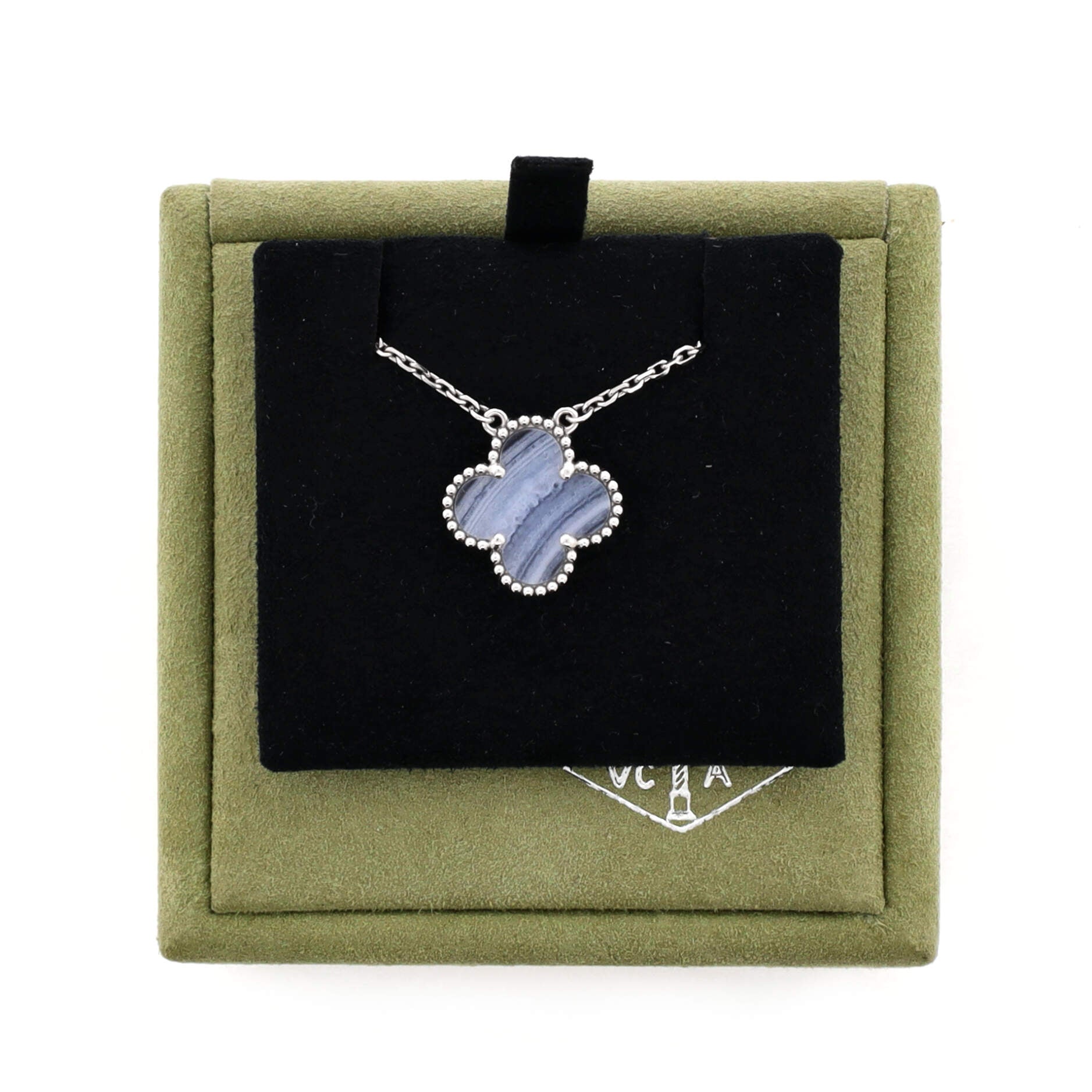 Vintage Alhambra Pendant Necklace 18K White Gold and Chalcedony
