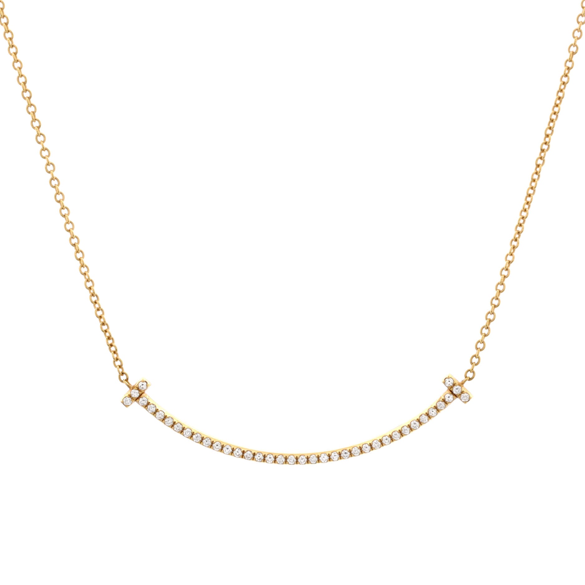 T Smile Pendant Necklace 18K Yellow Gold and Diamonds Small
