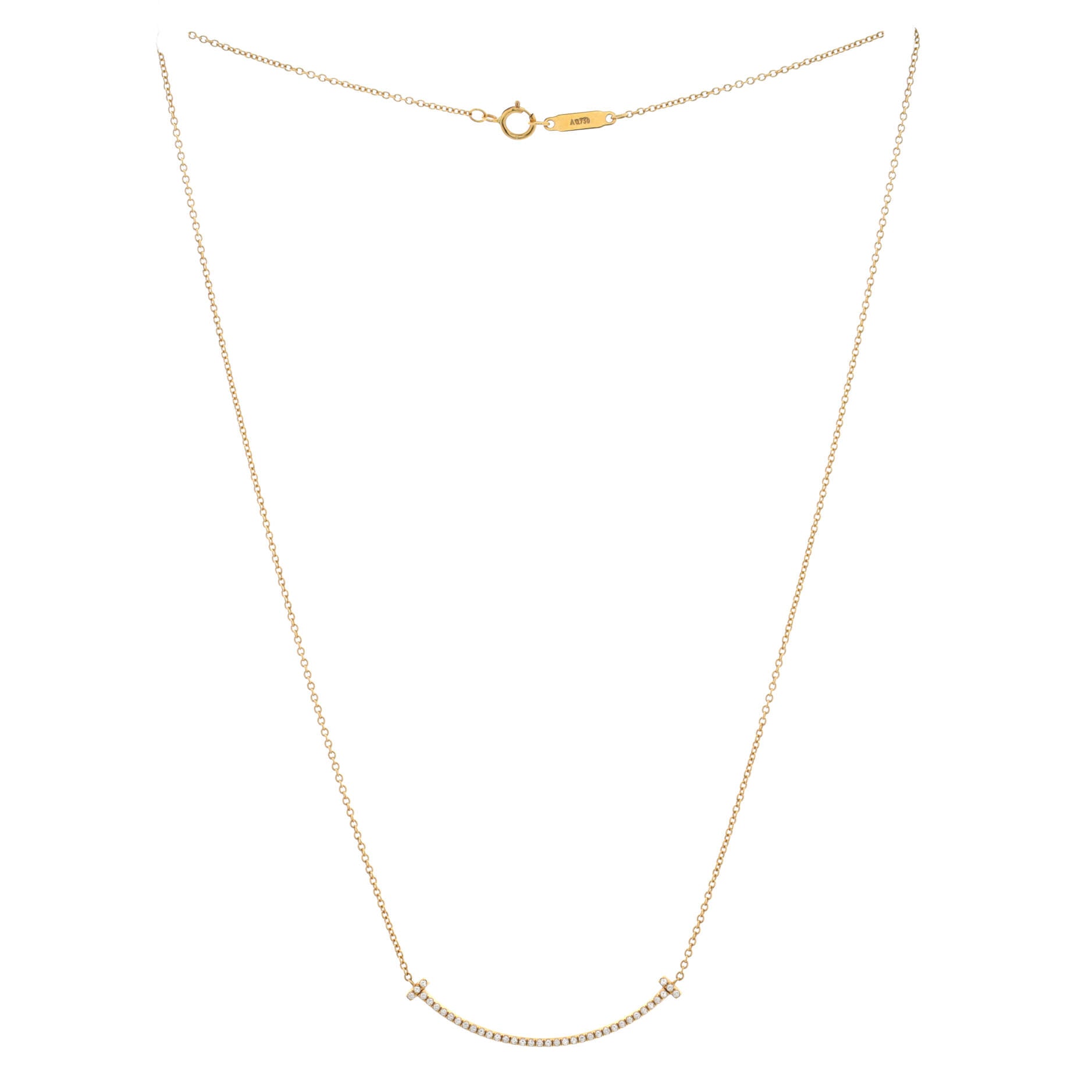 T Smile Pendant Necklace 18K Yellow Gold and Diamonds Small