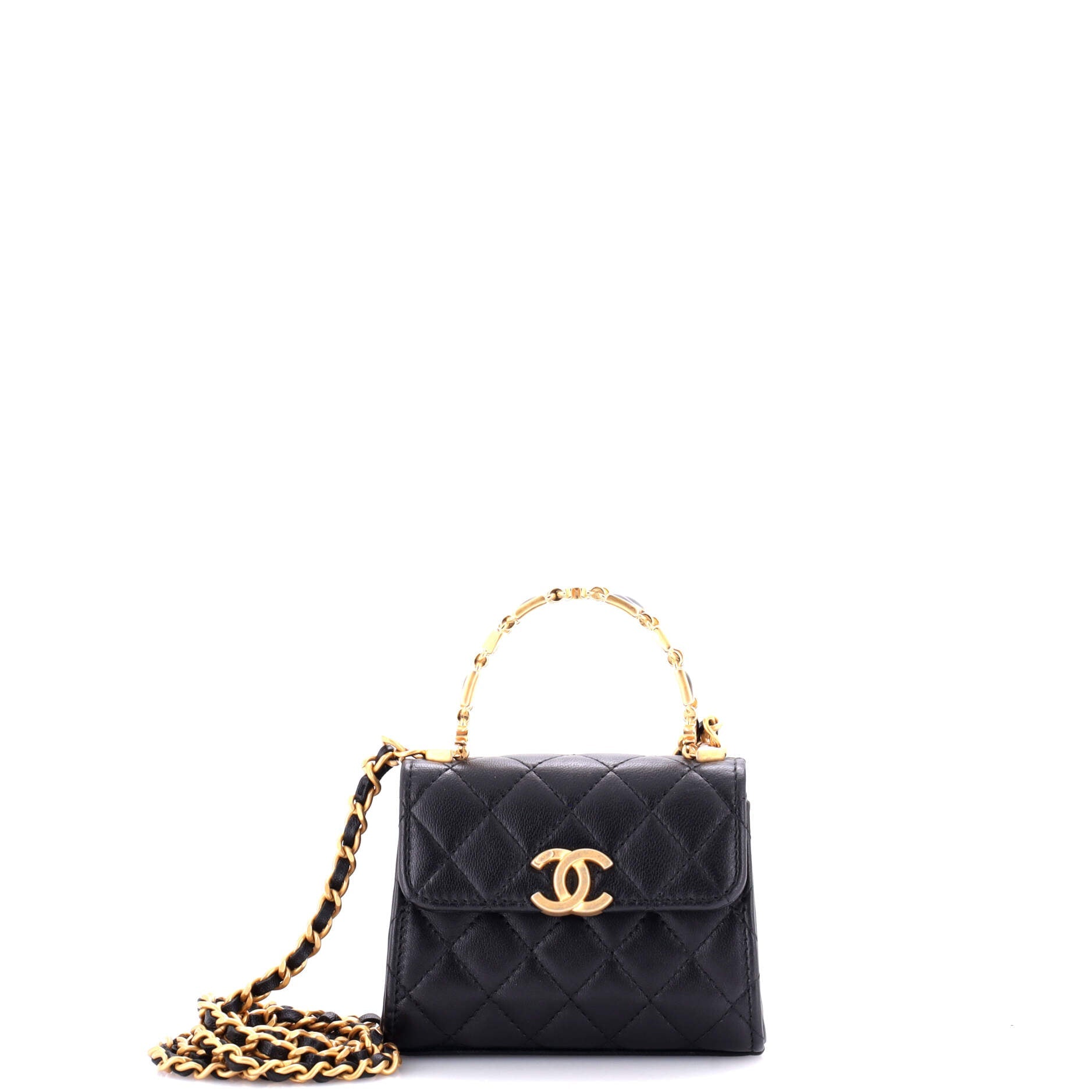 Coco Enamel Top Handle Flap Bag Quilted Lambskin Small