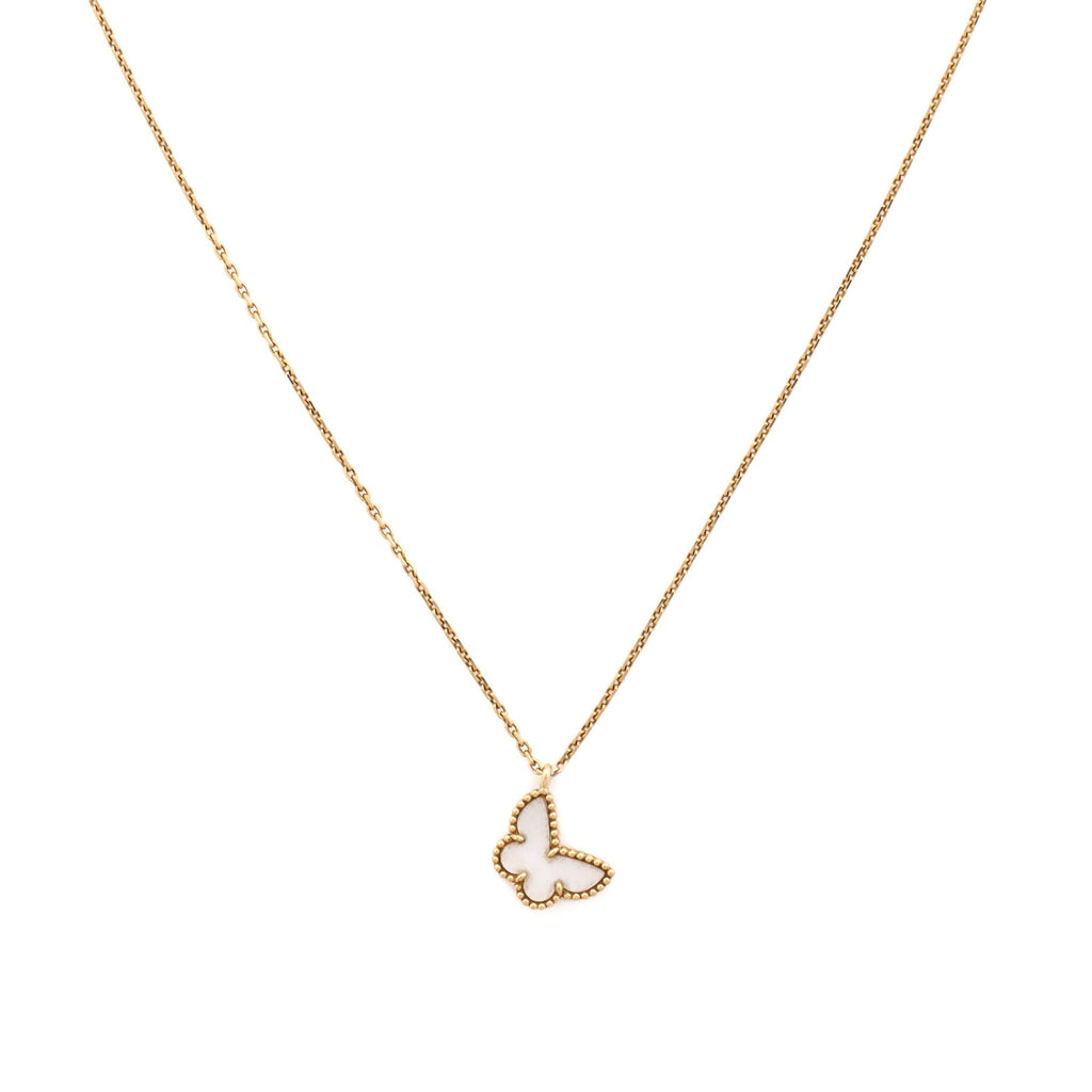 Sweet Alhambra Butterfly Pendant Necklace 18K Yellow Gold and Mother of Pearl