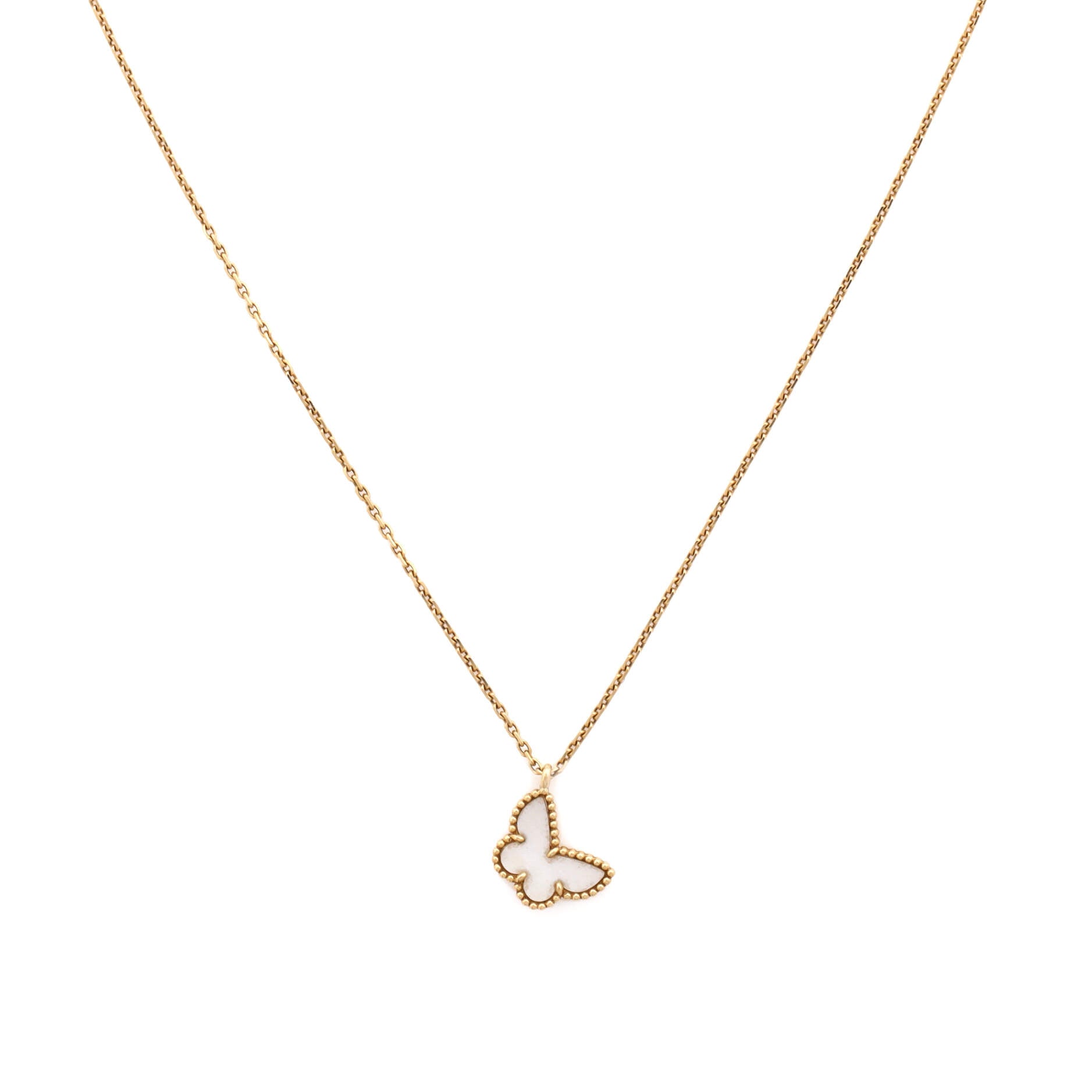 Sweet Alhambra Butterfly Pendant Necklace 18K Yellow Gold and Mother of Pearl