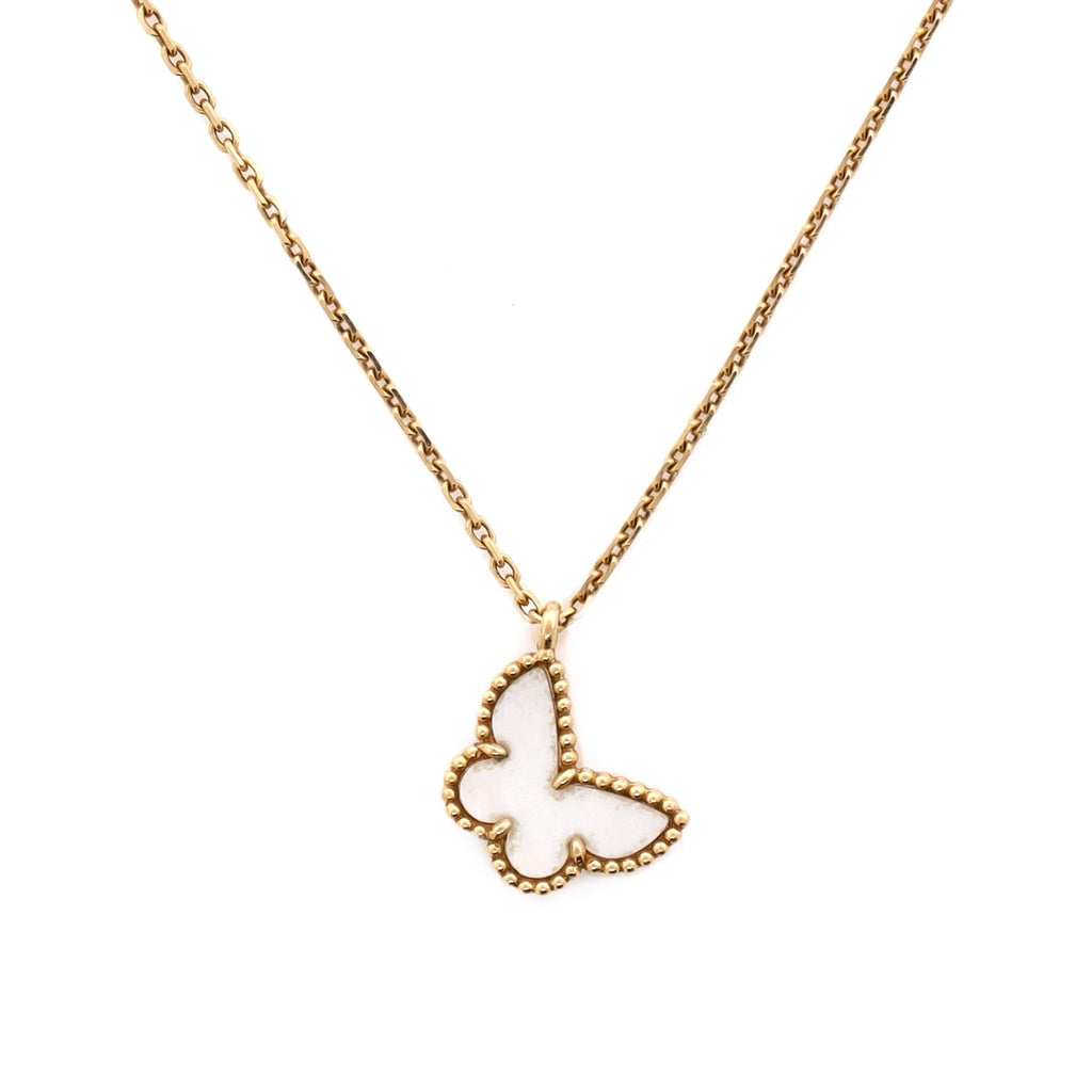 Sweet Alhambra Butterfly Pendant Necklace 18K Yellow Gold and Mother of Pearl