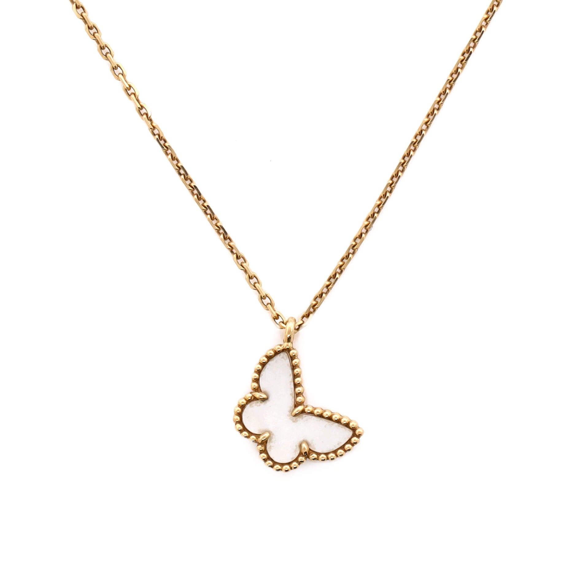 Sweet Alhambra Butterfly Pendant Necklace 18K Yellow Gold and Mother of Pearl