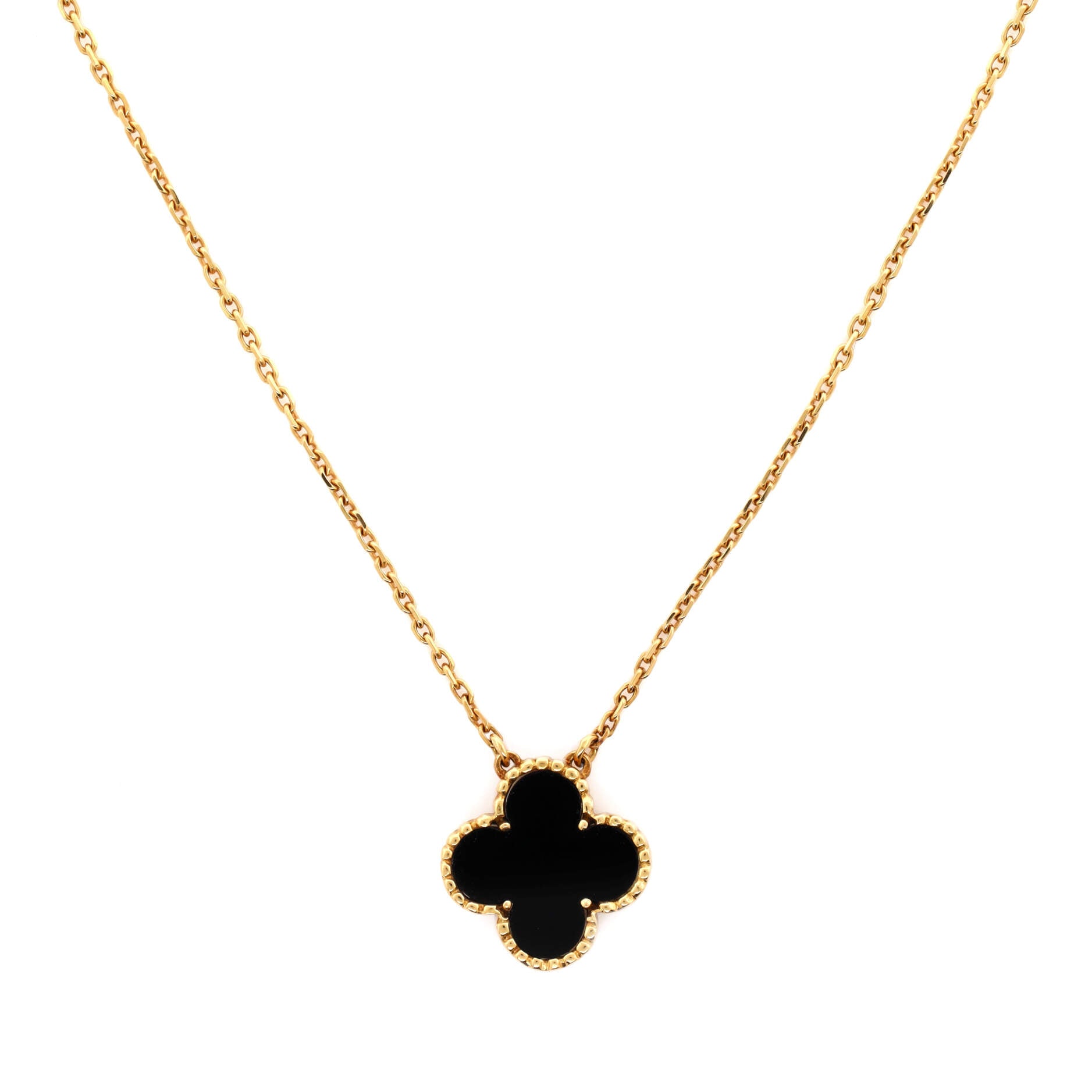 Vintage Alhambra Pendant Necklace 18K Yellow Gold and Onyx