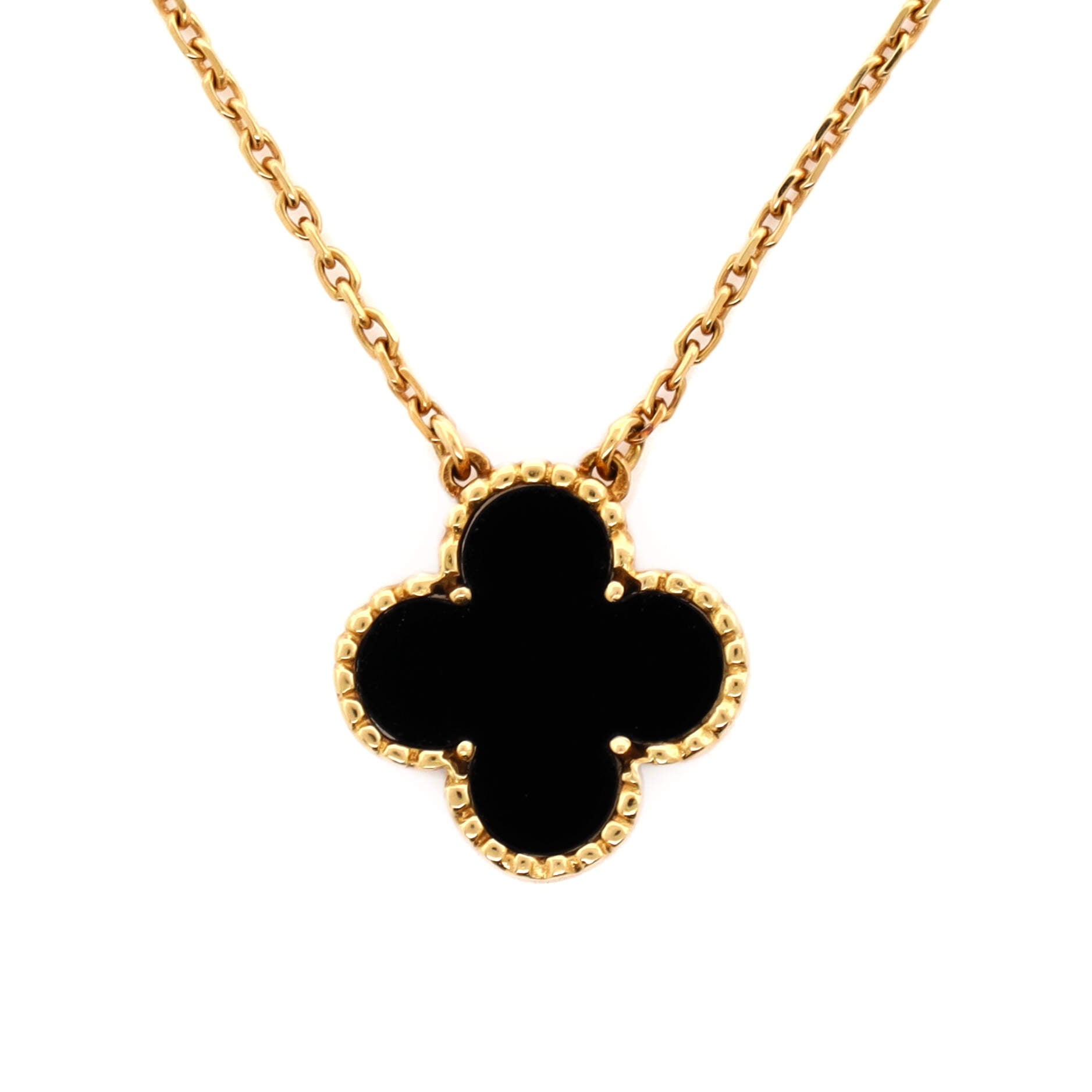 Vintage Alhambra Pendant Necklace 18K Yellow Gold and Onyx