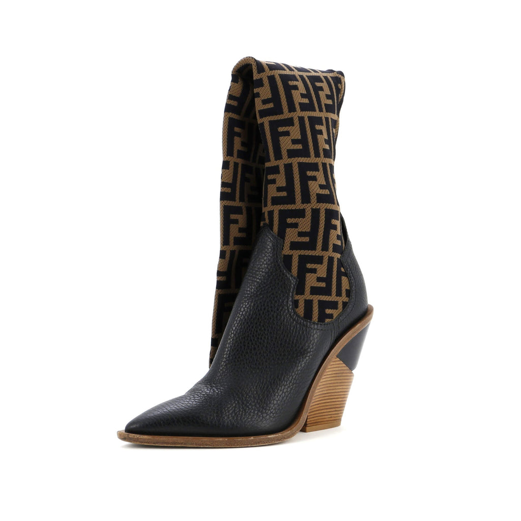 Women's Cutwalk Over the Knee Sock Boots Zucca Knit Stretch Fabric and Leather