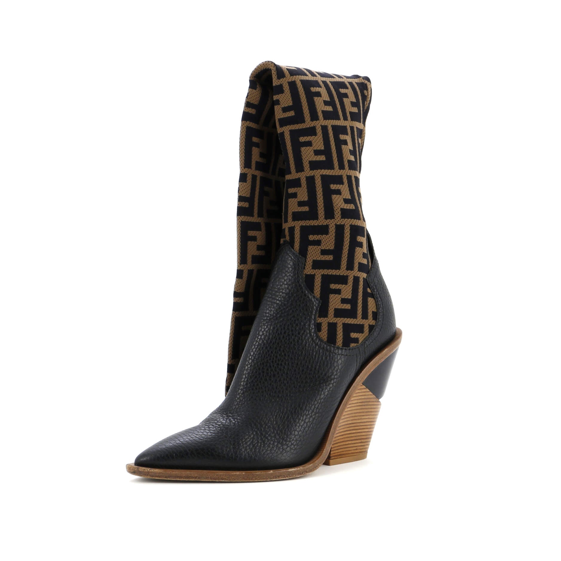 Women's Cutwalk Over the Knee Sock Boots Zucca Knit Stretch Fabric and Leather