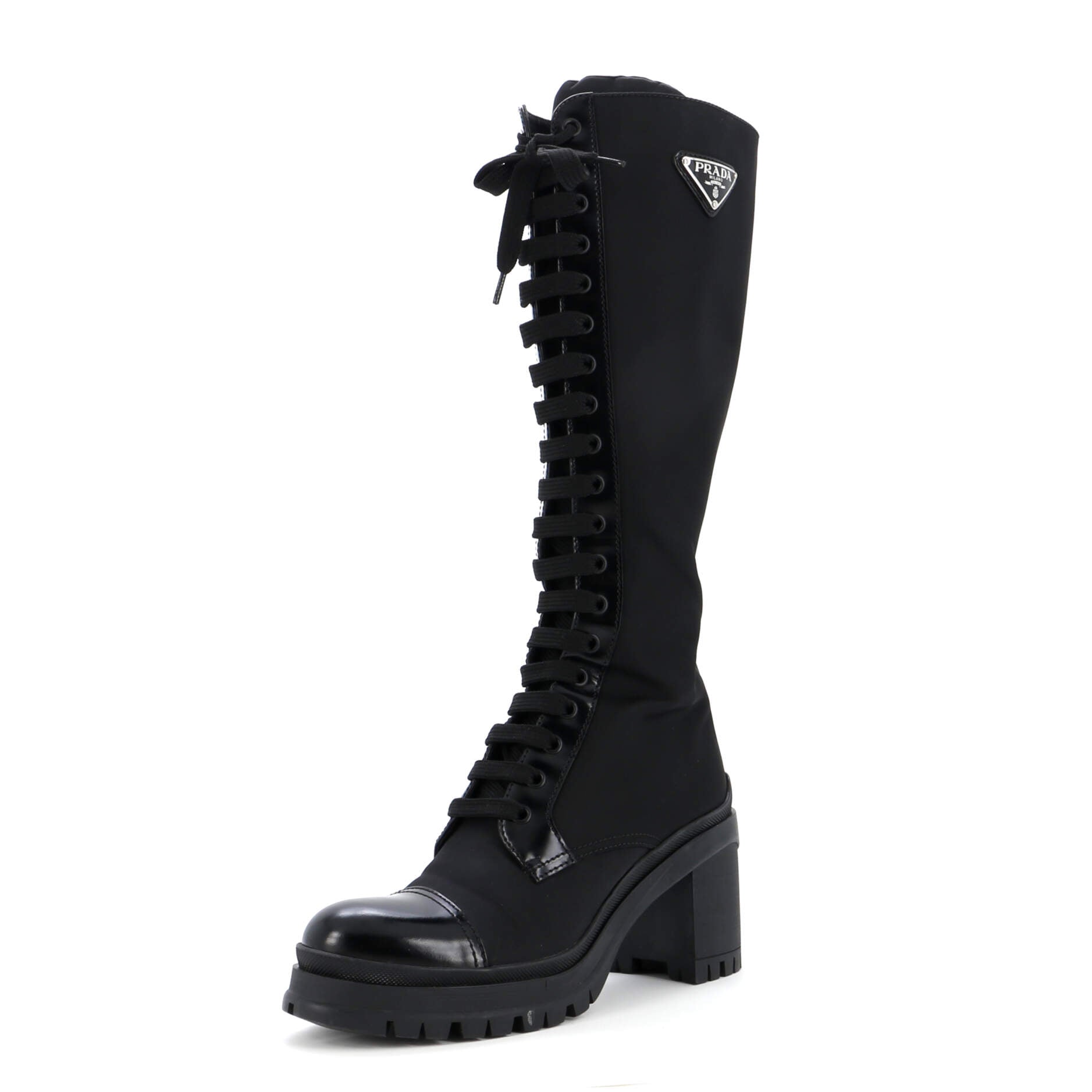 Women's Lace Up Combat Knee Boots Nylon with Leather