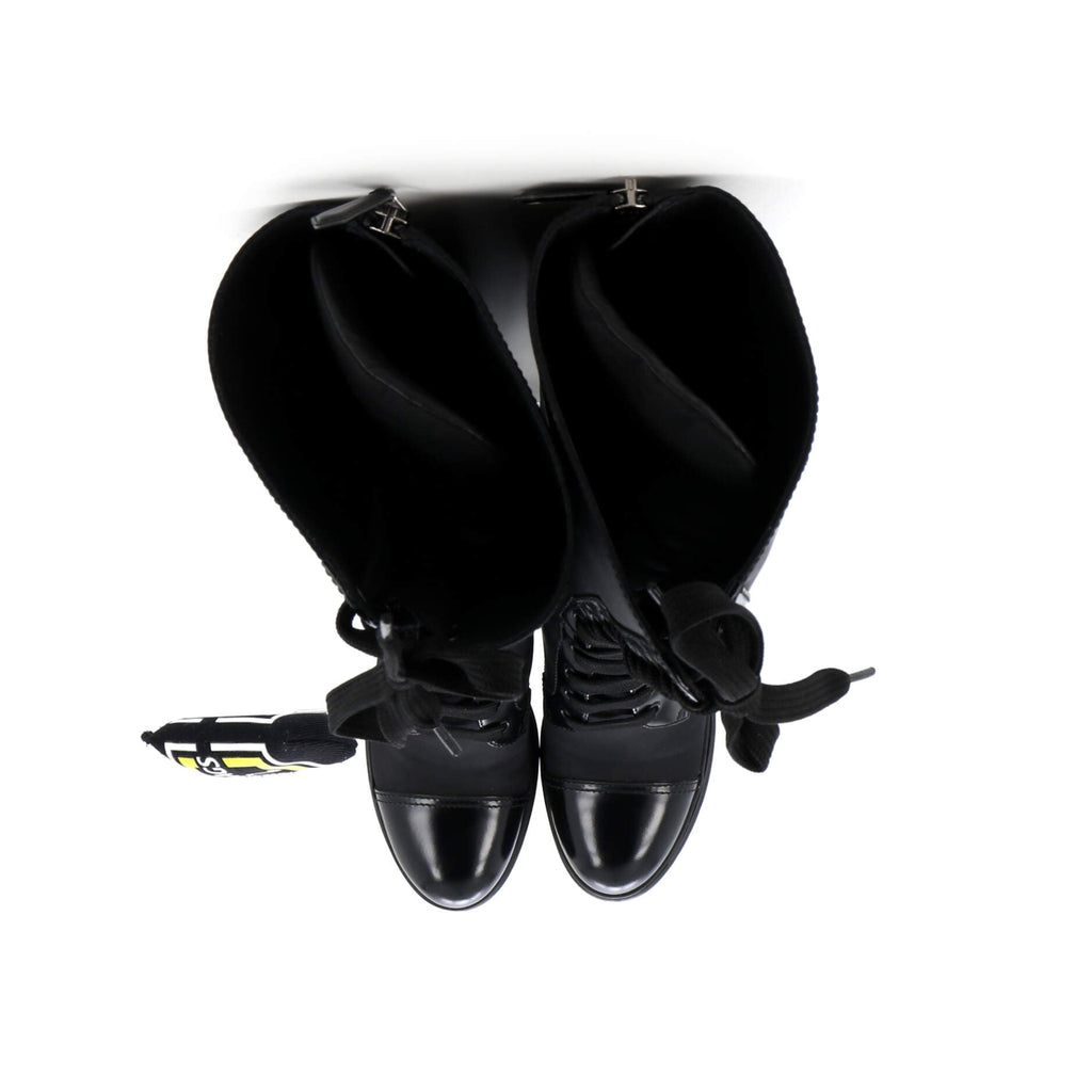 Women's Lace Up Combat Knee Boots Nylon with Leather